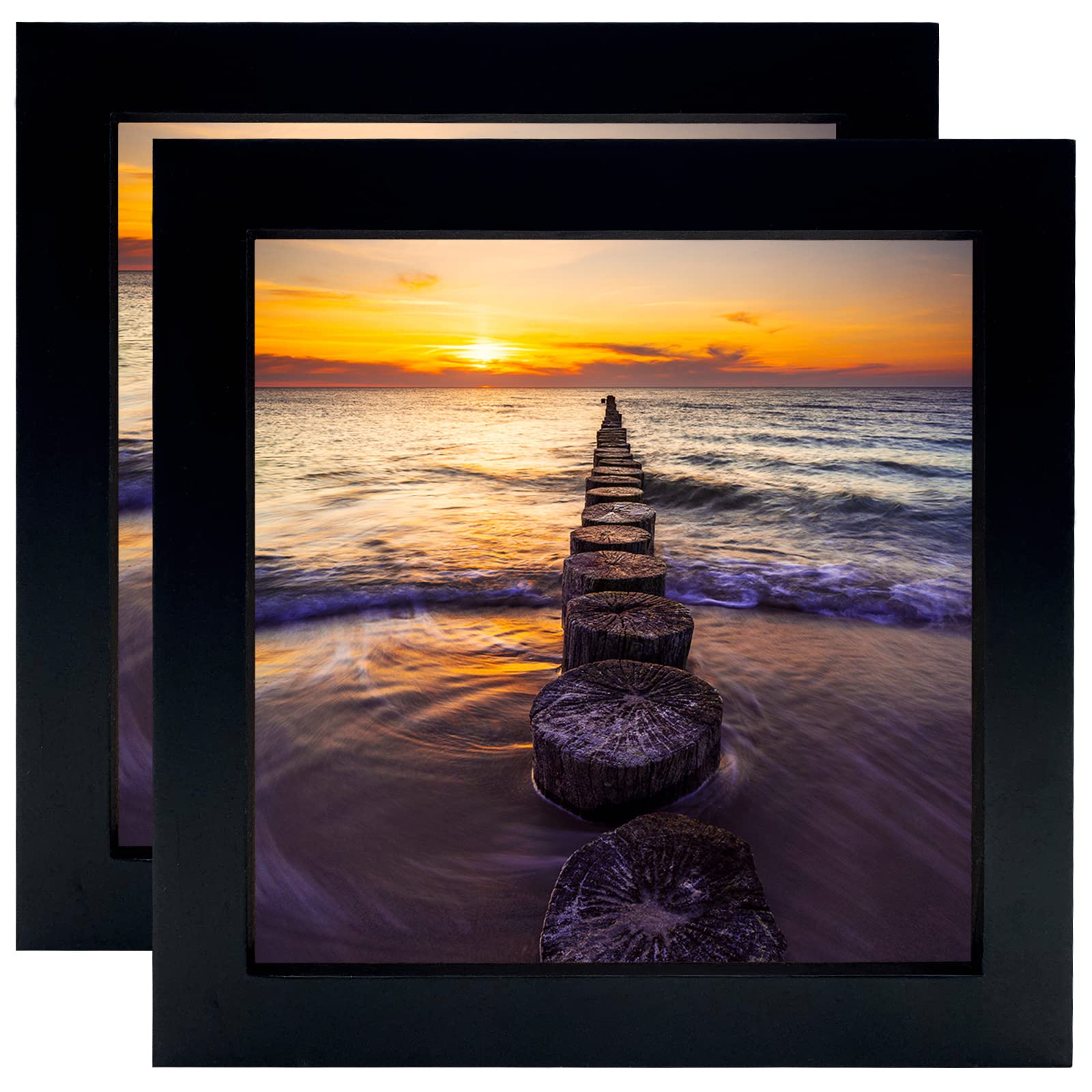 LEKAIYA 6x6 Black Picture Frames Set of 2, Square Solid Wood Photo Frame for Tabletop or Wall Mounting