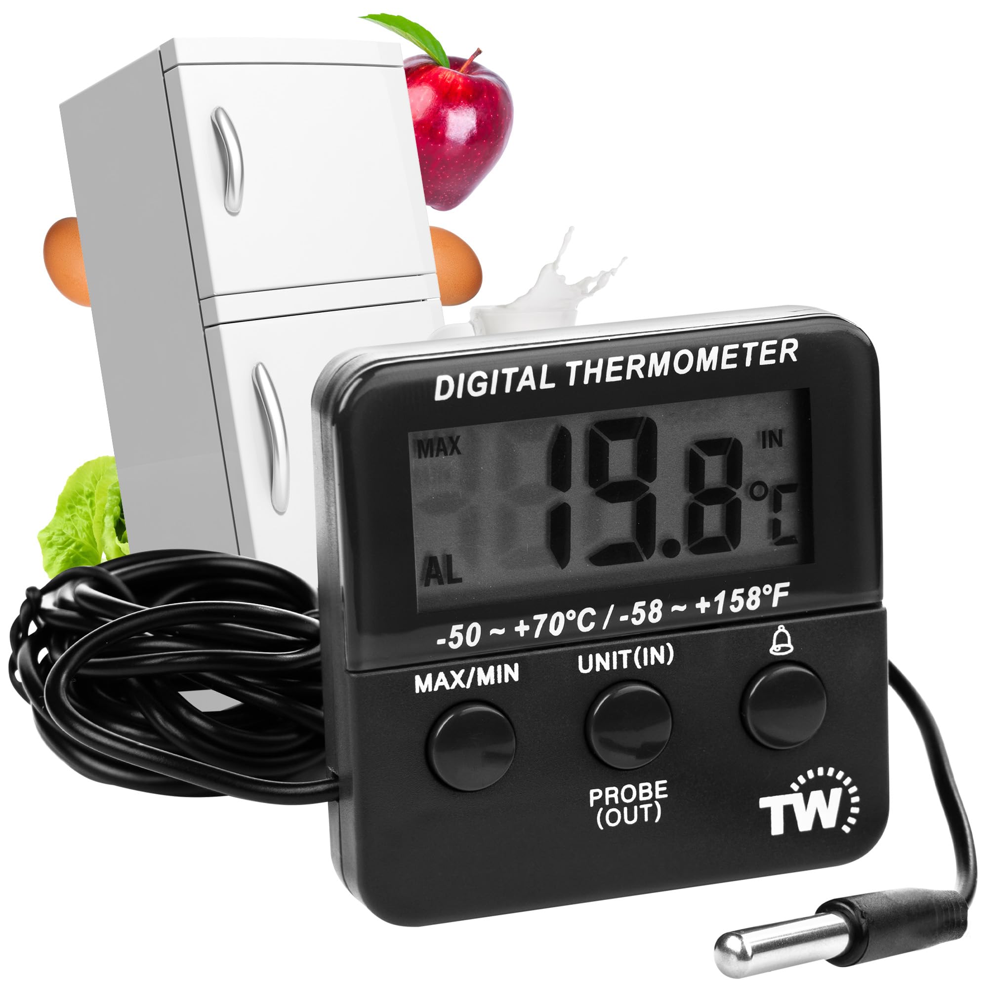 Digital Fridge Freezer Thermometer with Fridge Freezer Temperature Alarm and Max Min Function - Refrigerator Thermometer for Fridge and Freezer Alarm Alert When Temperatures Drop