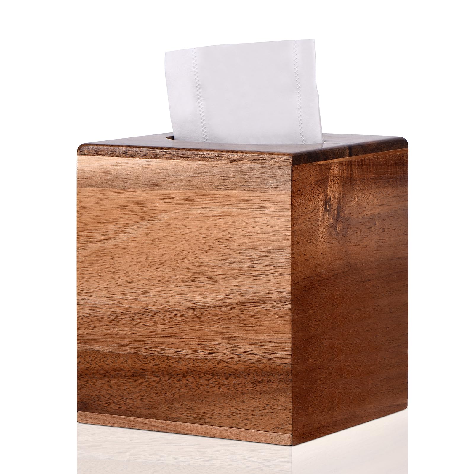 Kydifs Tissue Box Cover Square, Acacia Wood Tissue Box Holder With Slide-Out Bottom, Wooden Tissue Box Cover Cube For Bathroom,