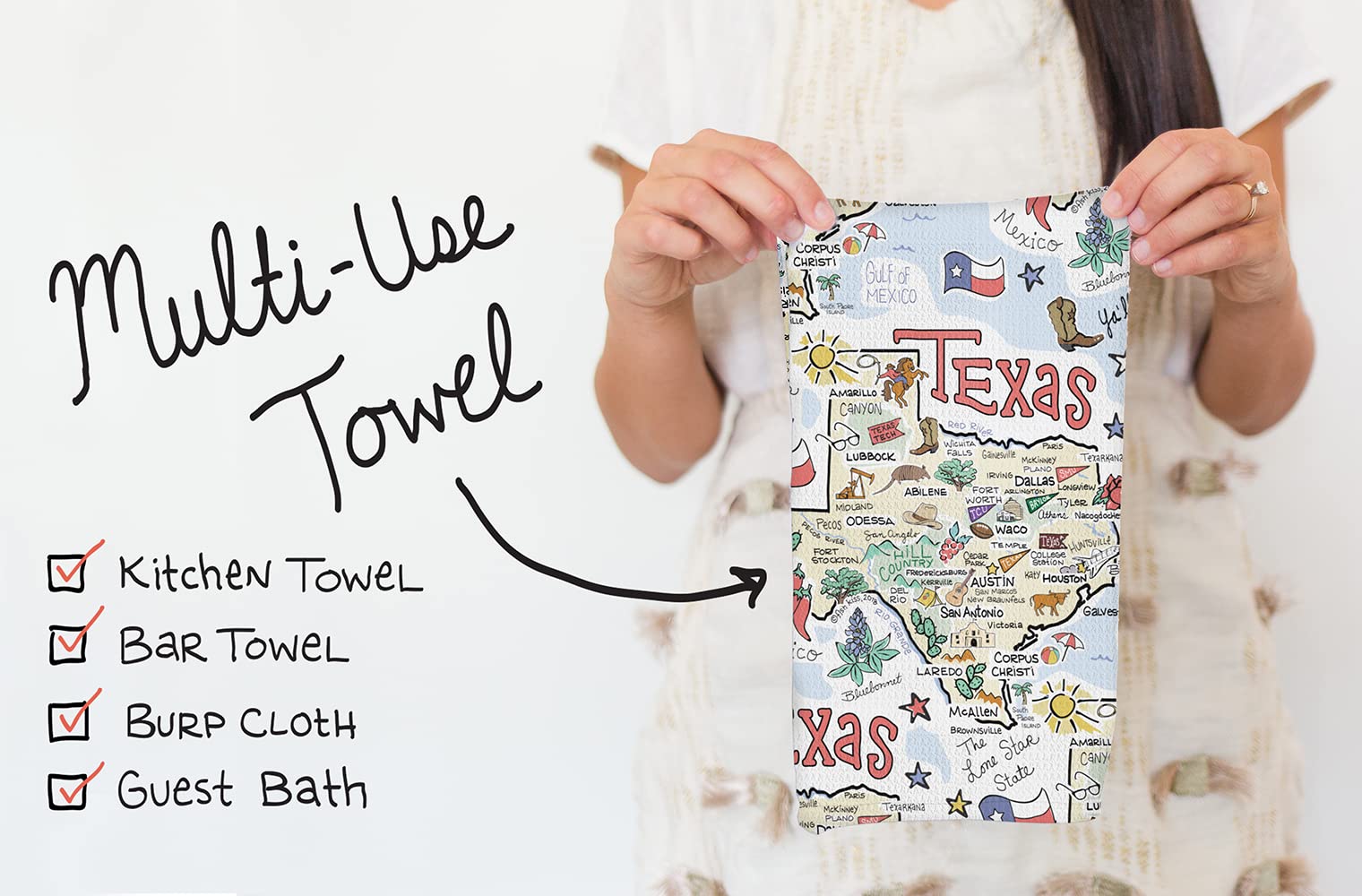 Fish Kiss 16''X24'' Oklamoma Map Towel Is 100% Microfiber Waffle Weave Help You Explore In Detail - Our Super Absorbent & Soft,