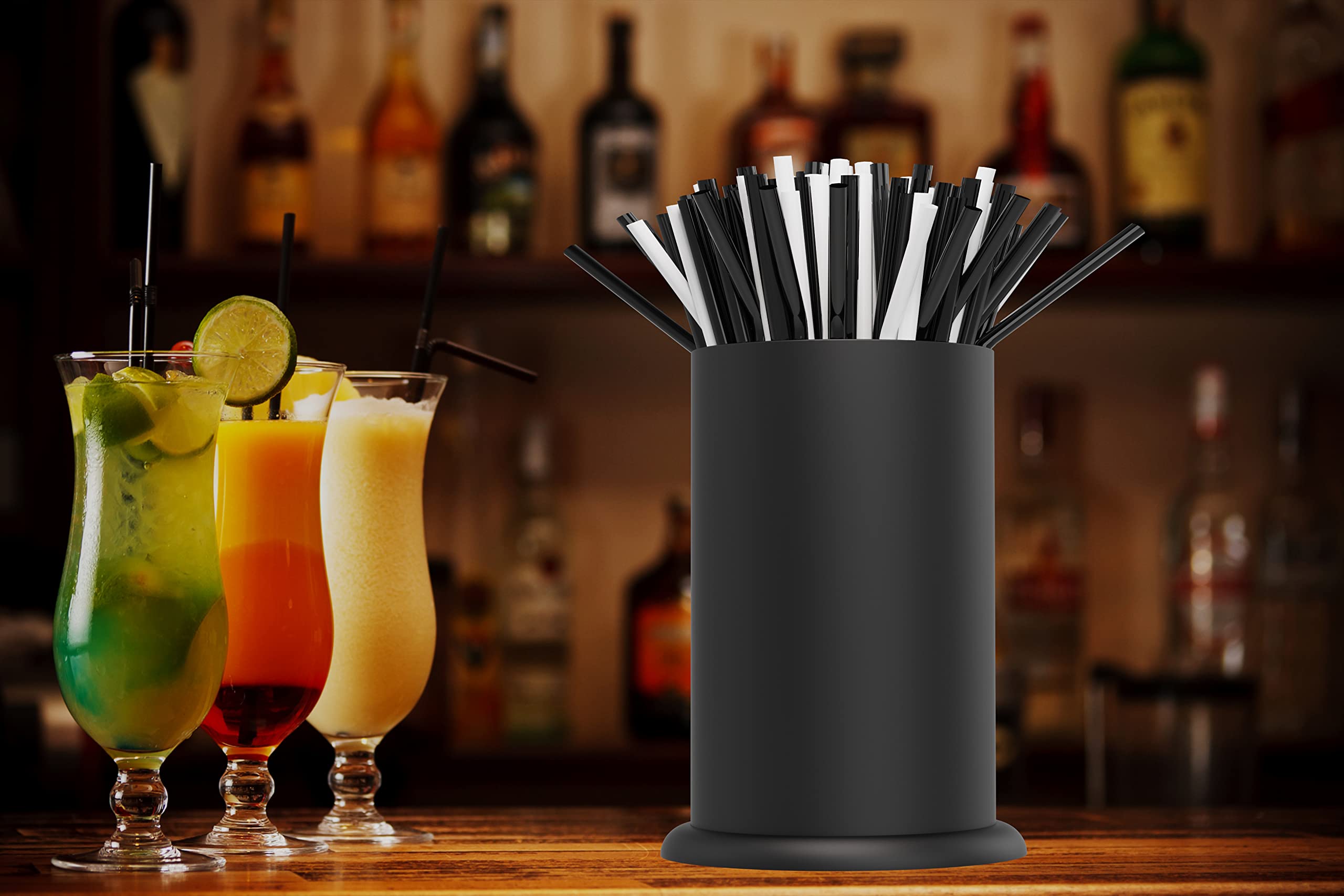 Mylifeunit Straw Holder Dispenser, Stainless Steel Kitchen Utensil Organizer 6.7 '' X 4.9 '', Black