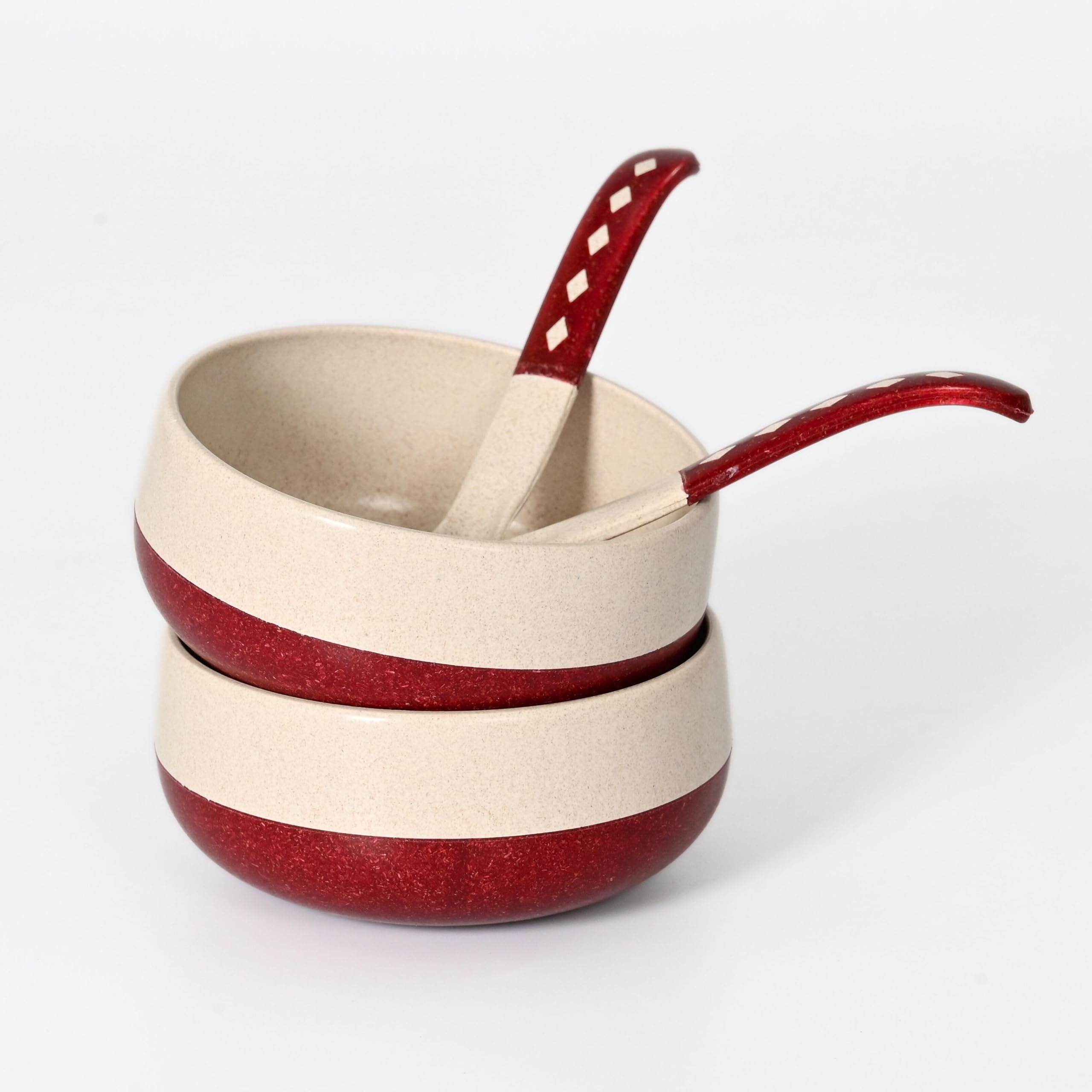 Eha EarthFriendly Soup Bowls With Spoons | 250 Ml | Made With Rice Husk Biocomposite | Microwave Safe Bowl | Serving Bowl Set O