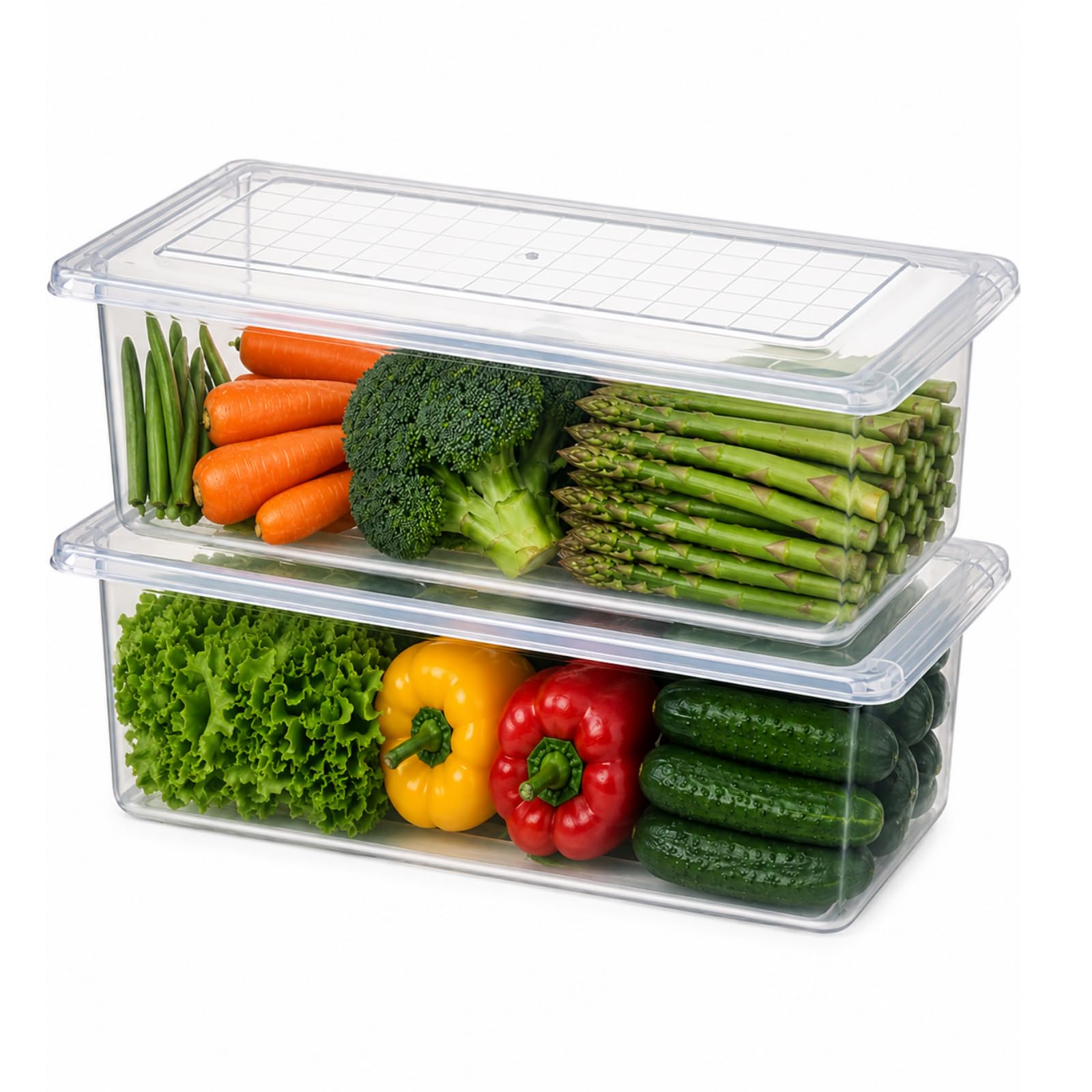 Vivatra Fridge Organizer With Removable Drain Plate And SecureSealing Lids, Fridge Storage Boxes For Fresh Fruits And Vegetable