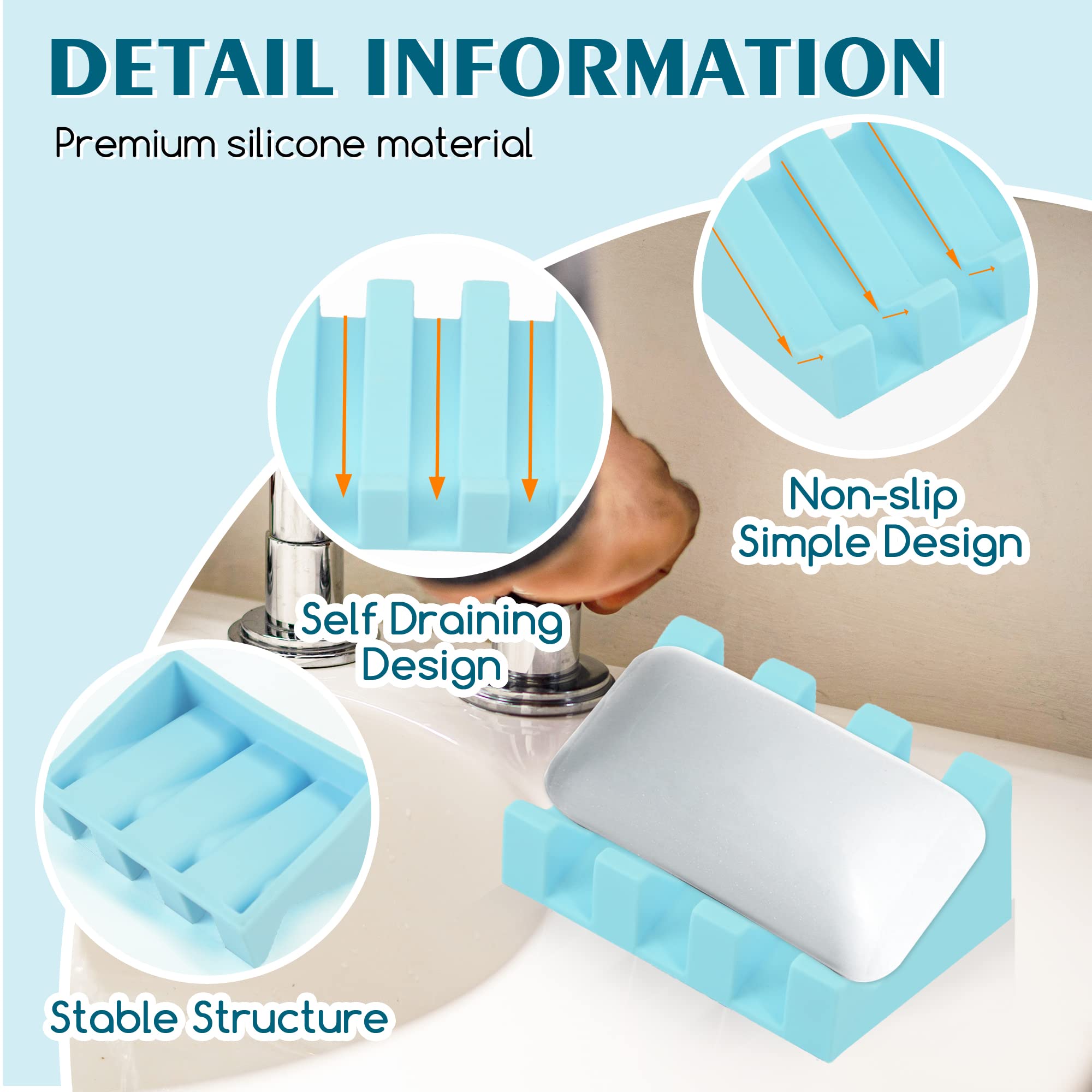 Silicone Soap Dish With Drain,Soap Dish Shower Waterfall Bar Soap Holder Tray With Drain Soap Saver For Bathroom Kitchen Accesso