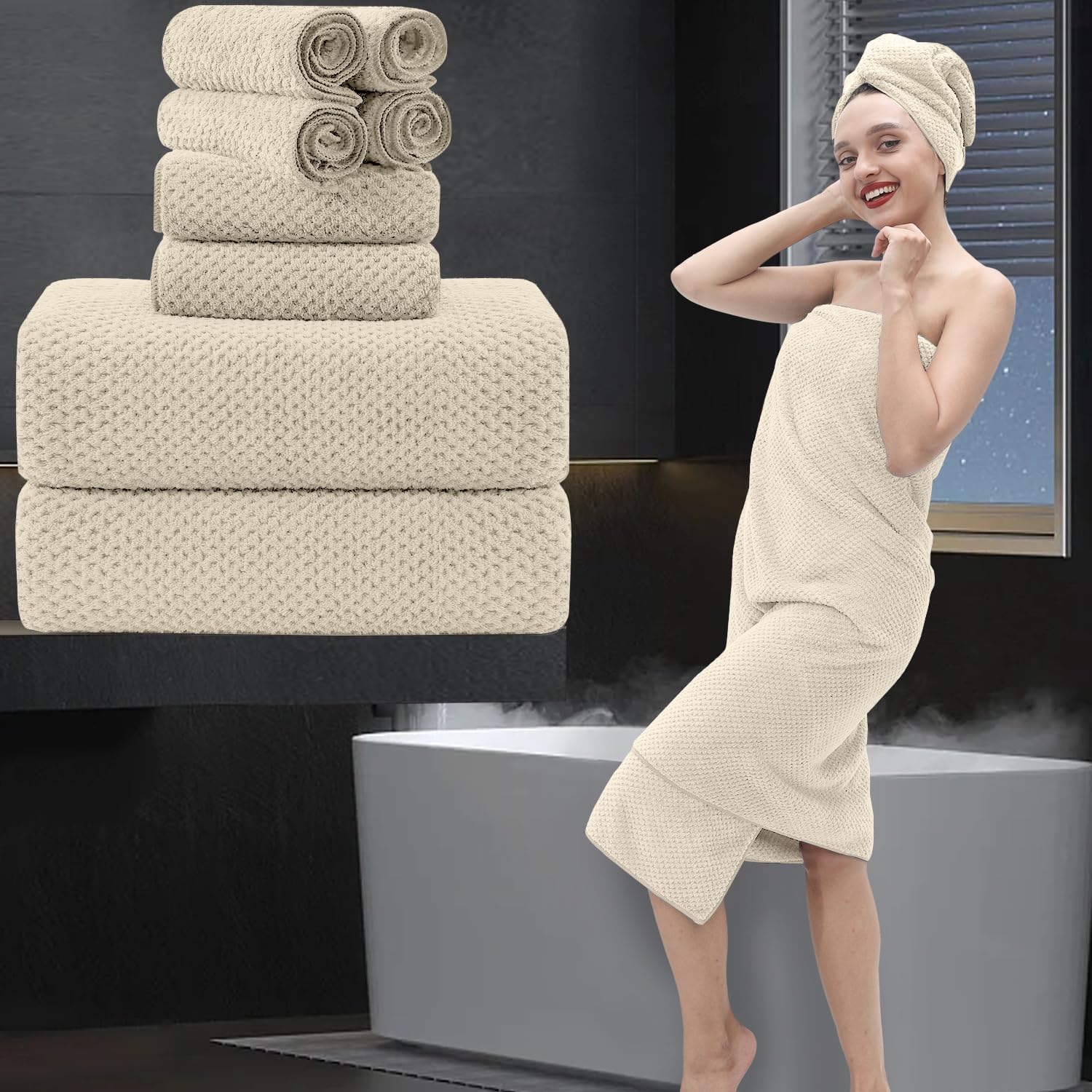 8 Piece Bathroom Towel Set |2 Oversized Bath Towels,2 Hand Towels,4 Washcloths| 600Gsm Soft Large Bath Sheet Luxury Premium Micr