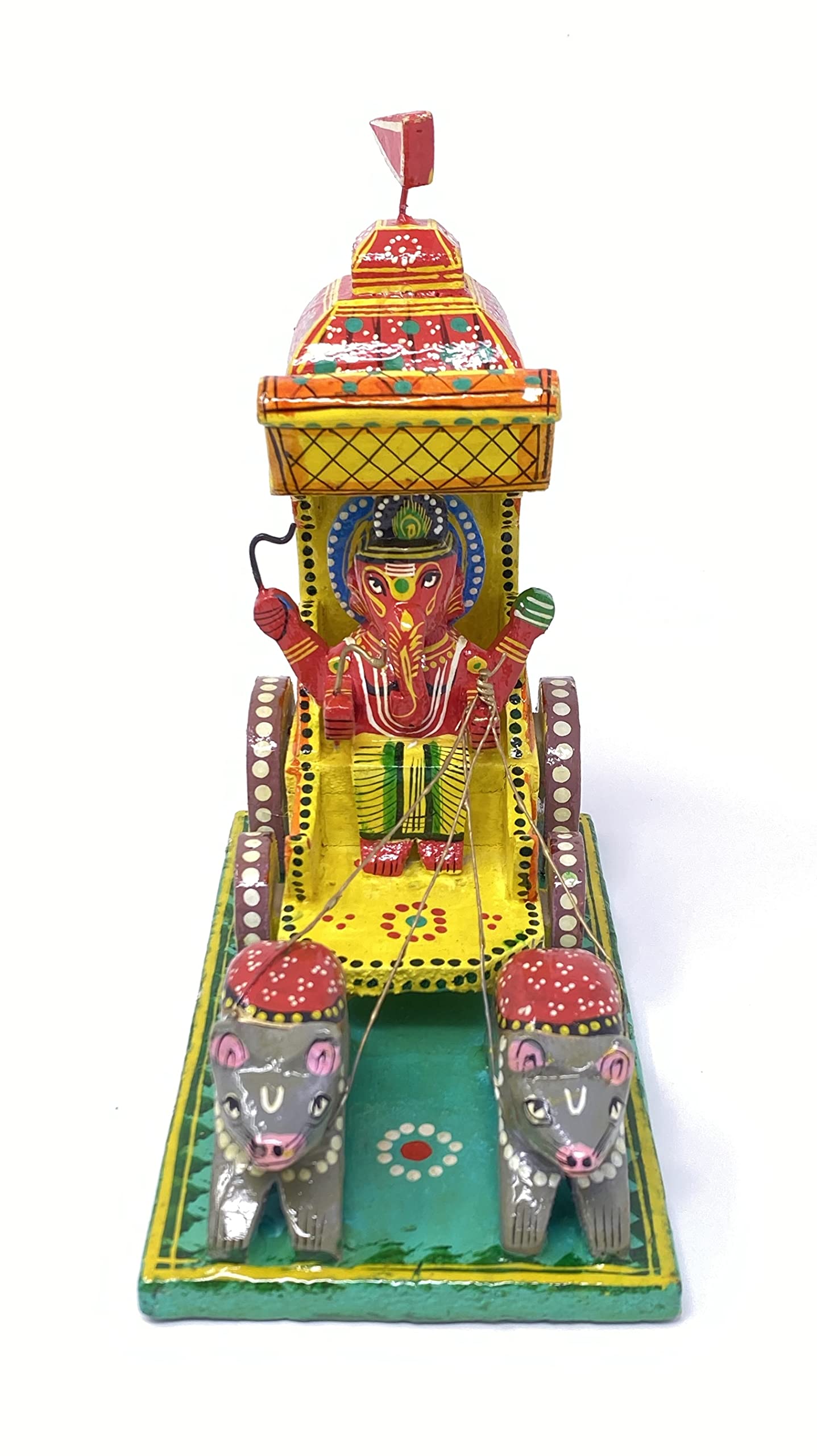 Mahant Ji Lacquer Wooden Ganesh Rath Idol Or Ganesh Rath With Mouse Idol For Ganesh Chaturthi Decoration Collectible Showpiece F