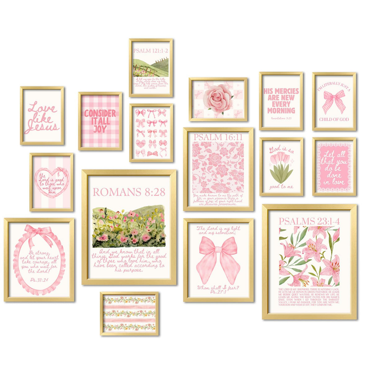 Anerza 16 Pcs Christian Wall Art Decor, Pink Bible Verses Gallery Wall ...