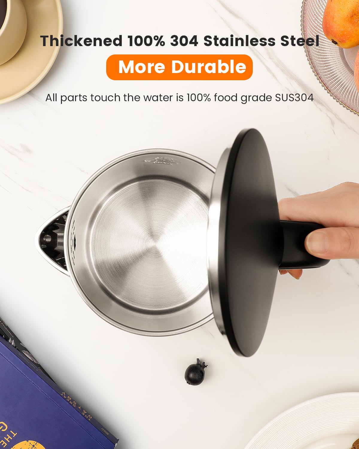 Wtjmov Electric Kettle Stainless Steel, 1.0L Small Water Boiler 1200W Fast Boiling, Double Wall Tea Kettle Pot Automatic Shut Of