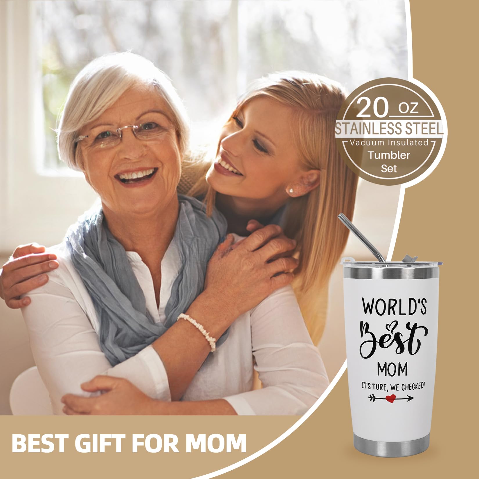 Fanunny Mothers Day Gifts for Mom Women from Son, Daughter, World s Best Mom Gift for her Ideas Thank You Present - 20 OZ Travel
