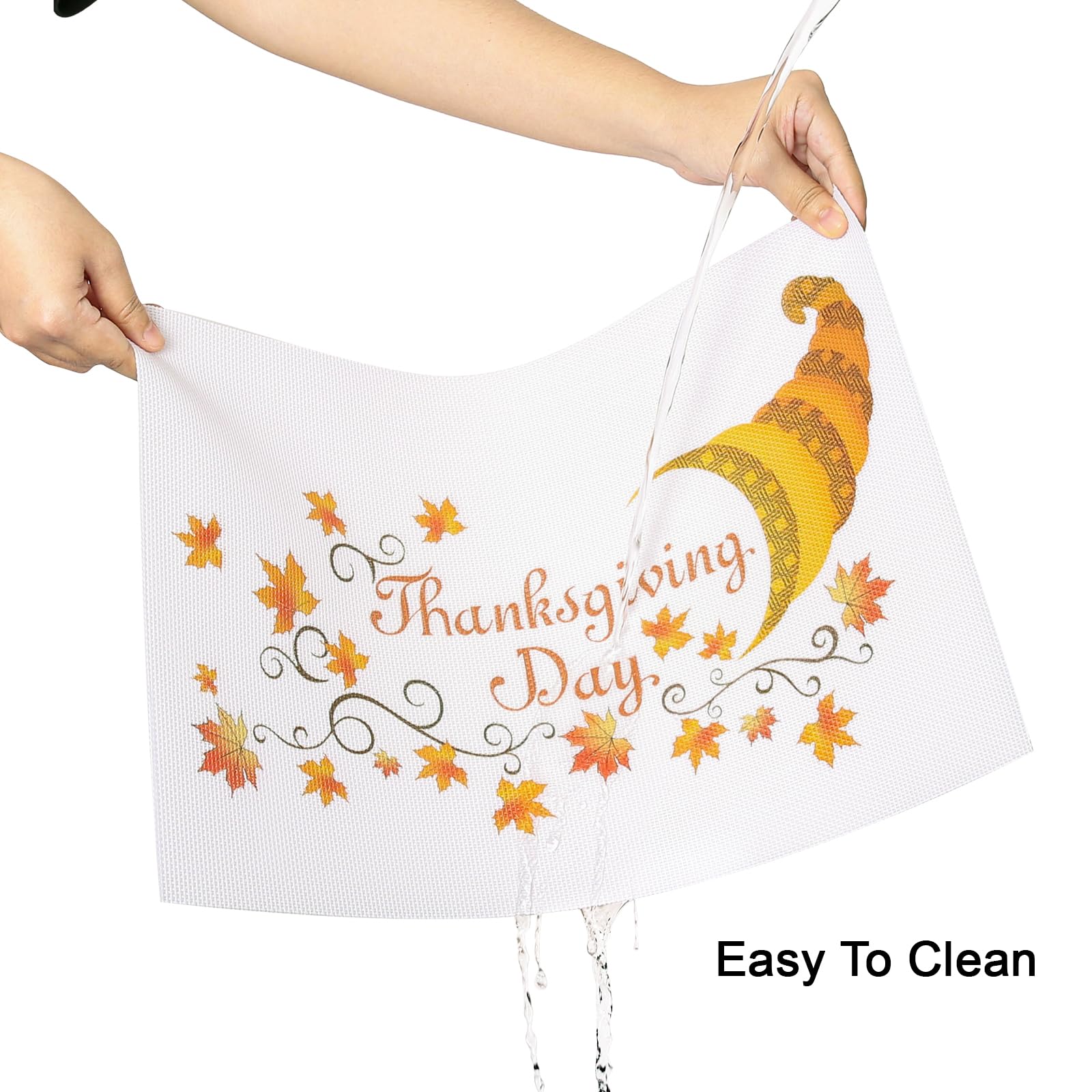Banchif Thanksgiving Placemats Set of 6 Fall Place Mats Pumpkin Maple Leaves Table Mats Washable Non-Slip Heatproof Woven Placem