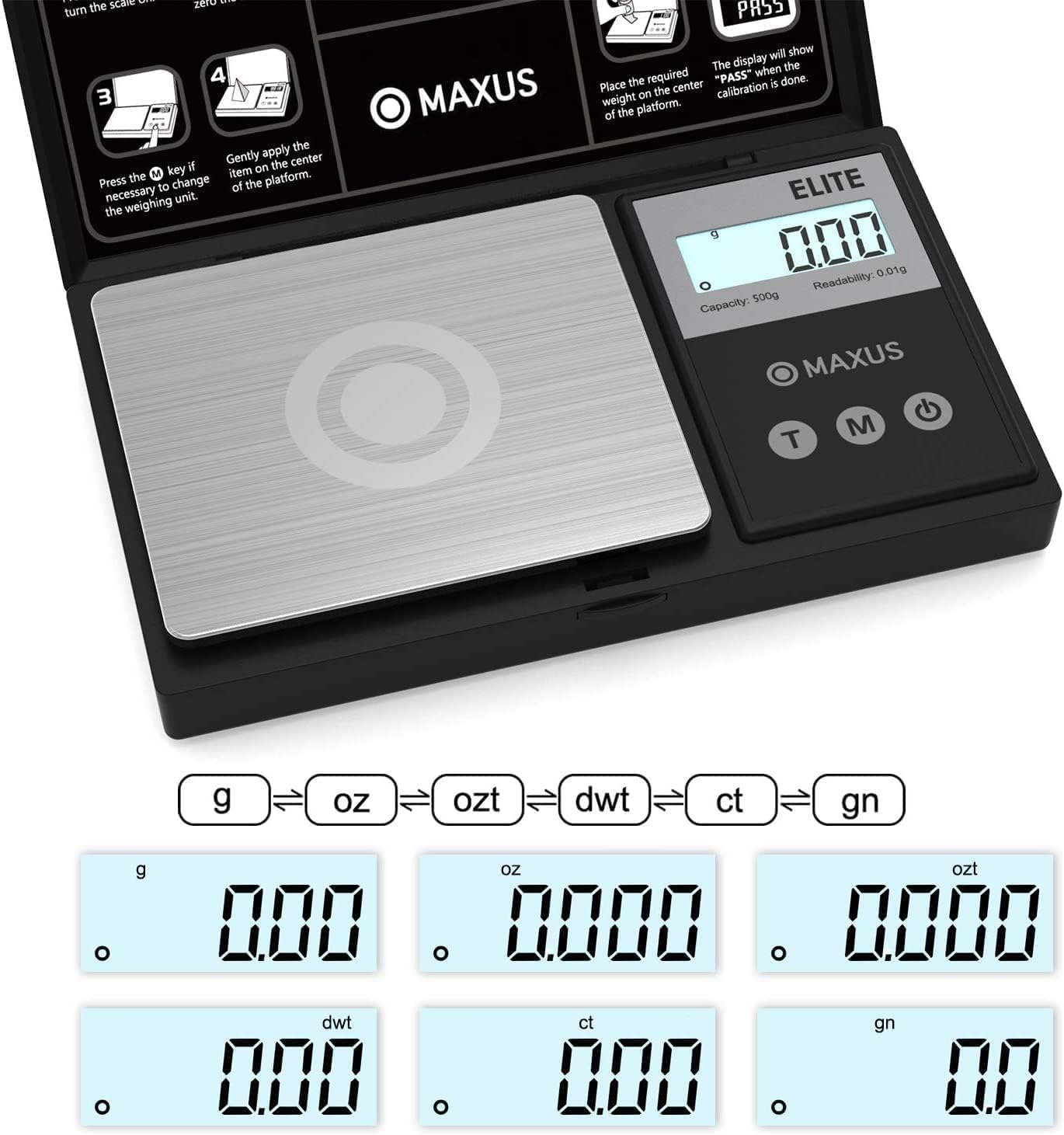 Maxus Digital Pocket Gram Scale 500G X 0.01G High Precision With Tray, Weighs Small Food, Jewelry, Ounces, Grains, Lcd Display,