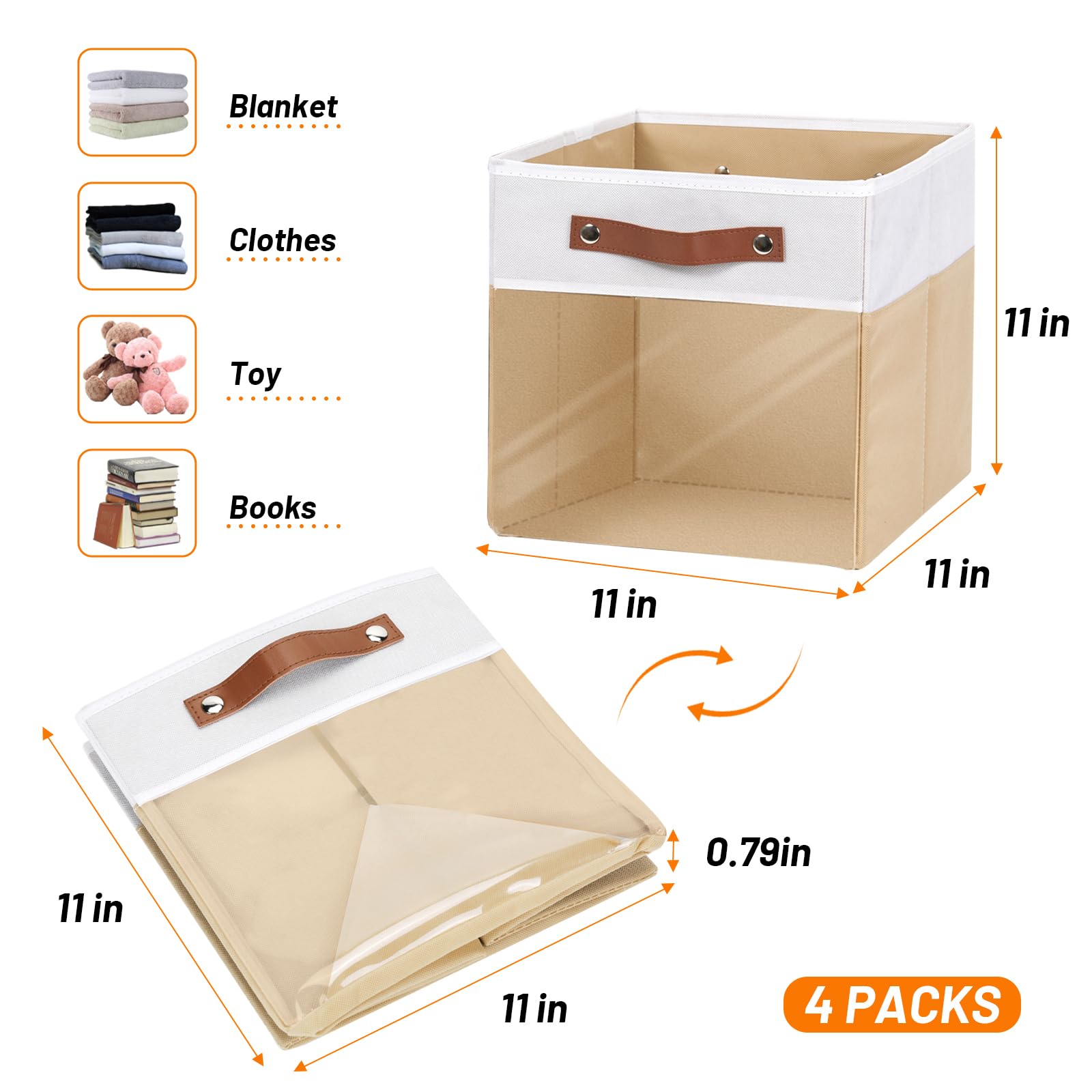 Hnzige 11 Inch Cube Storage Bin With Clear Window,Foldable Cloth Bins For Shelves, Fabric Storage Cube For Organizing Shelve Clo