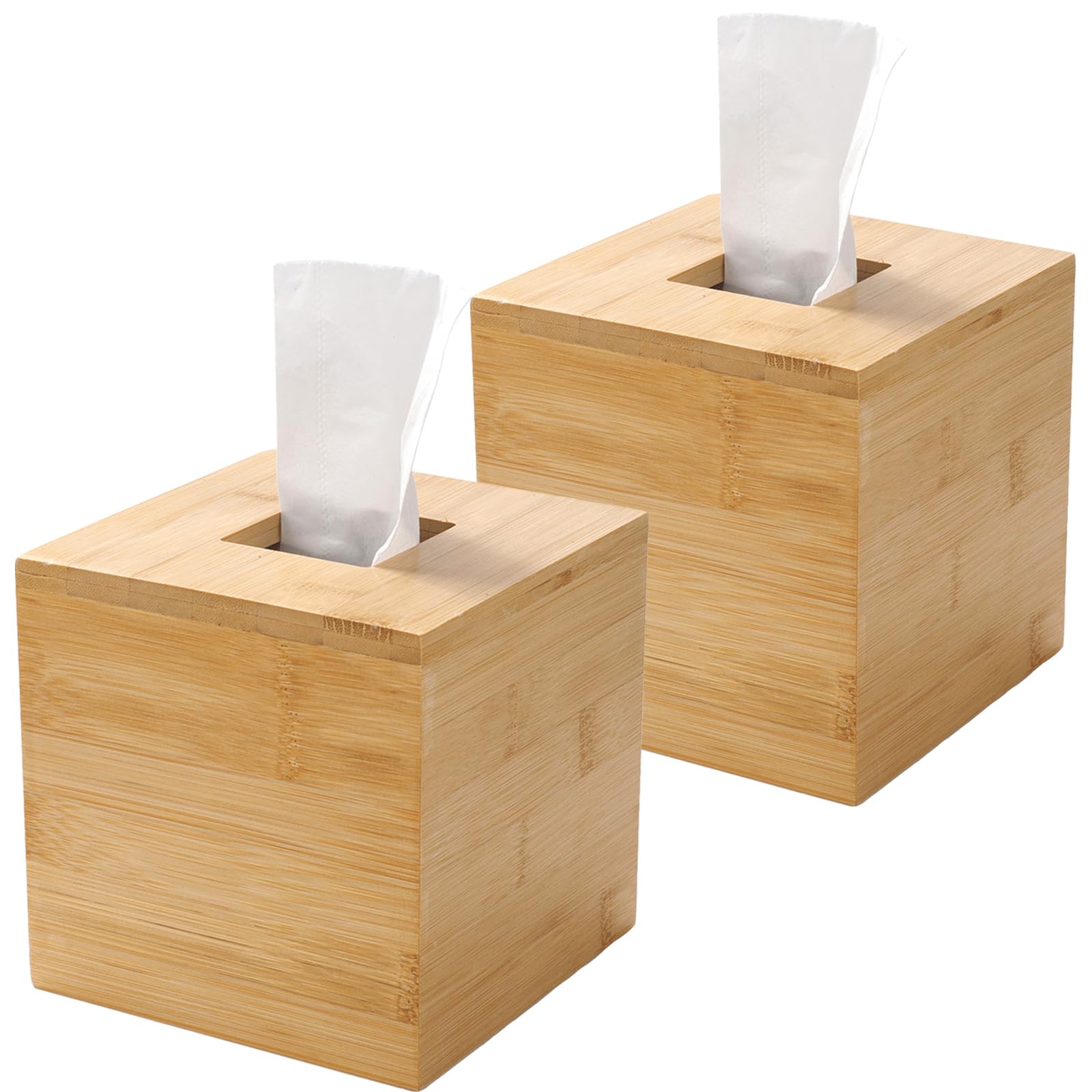 Tissue Box Cover, Square Tissue Box Holder, Bamboo Facial Paper Holder for Bathroom, Bedroom, Dinner Table, Office (2 Pack, 5.7 