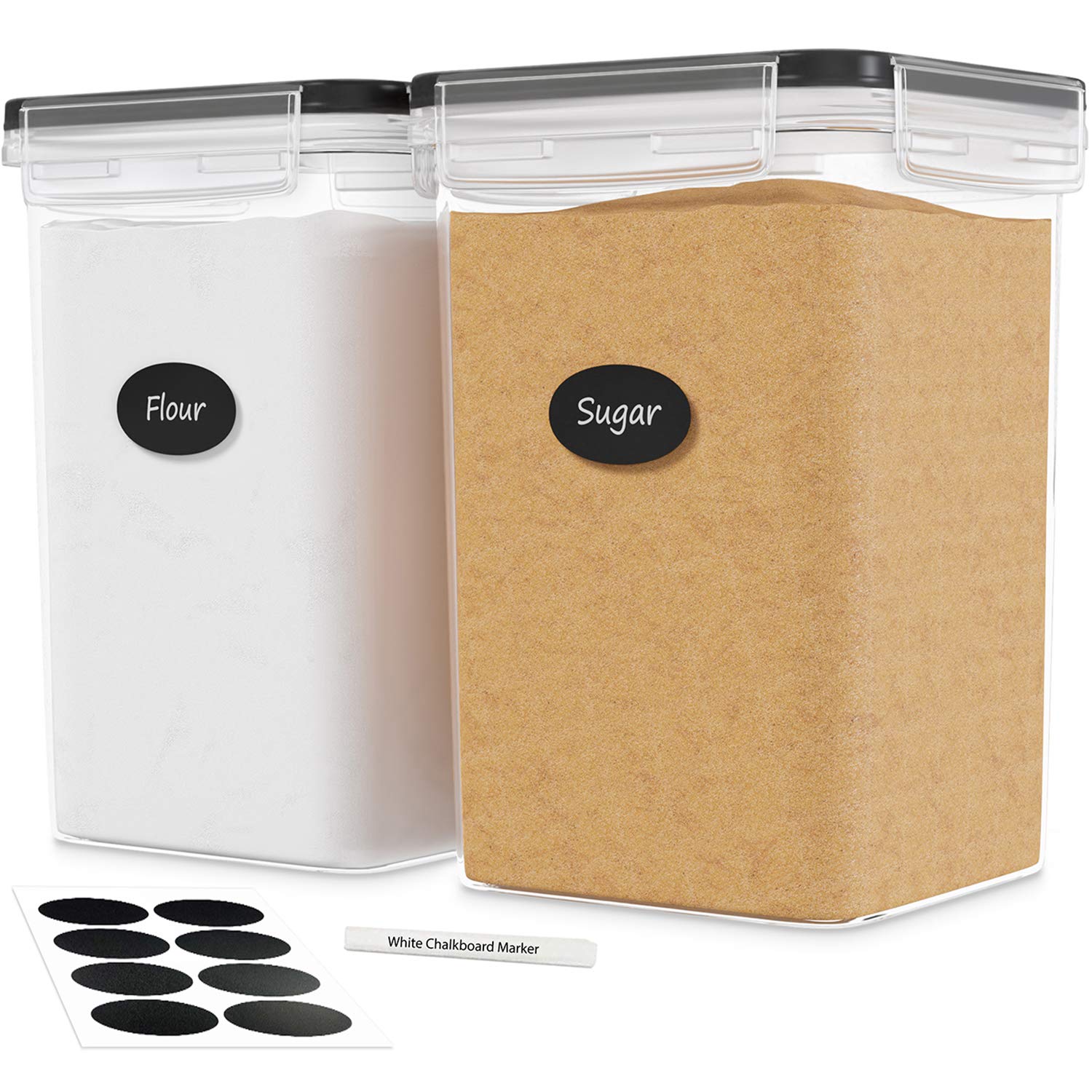 Dwllza Kitchen Extra Large Flour And Sugar Containers - 2 Pc Airtight Food Storage Containers For Pantry Organization And Storag