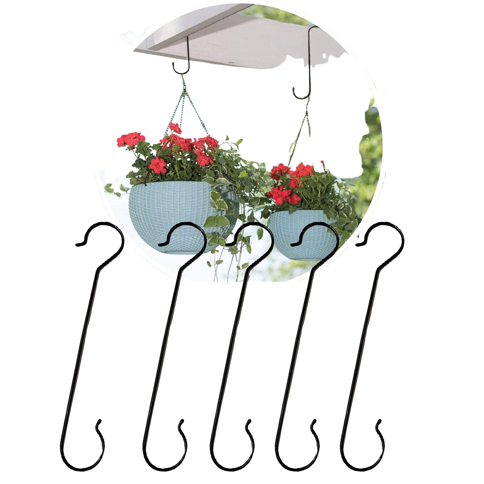 Leafy Tales 16Inch Heavy Duty Metal S Hooks (Pack Of 5)  Large Black SShaped Hanging Hooks For Plant Baskets, Bird Feeders, P