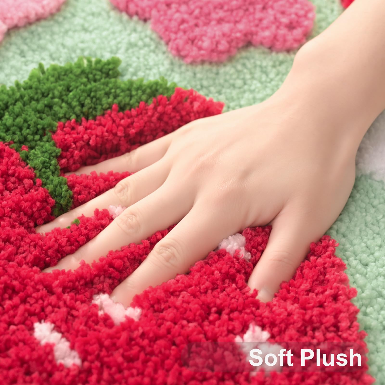 Anybar Green Toilet Rugs U Shaped, Cute Strawberry Flower Bathroom Contour Toilet Mats,Extra Soft Absorbent Toilet Carpet Bathro