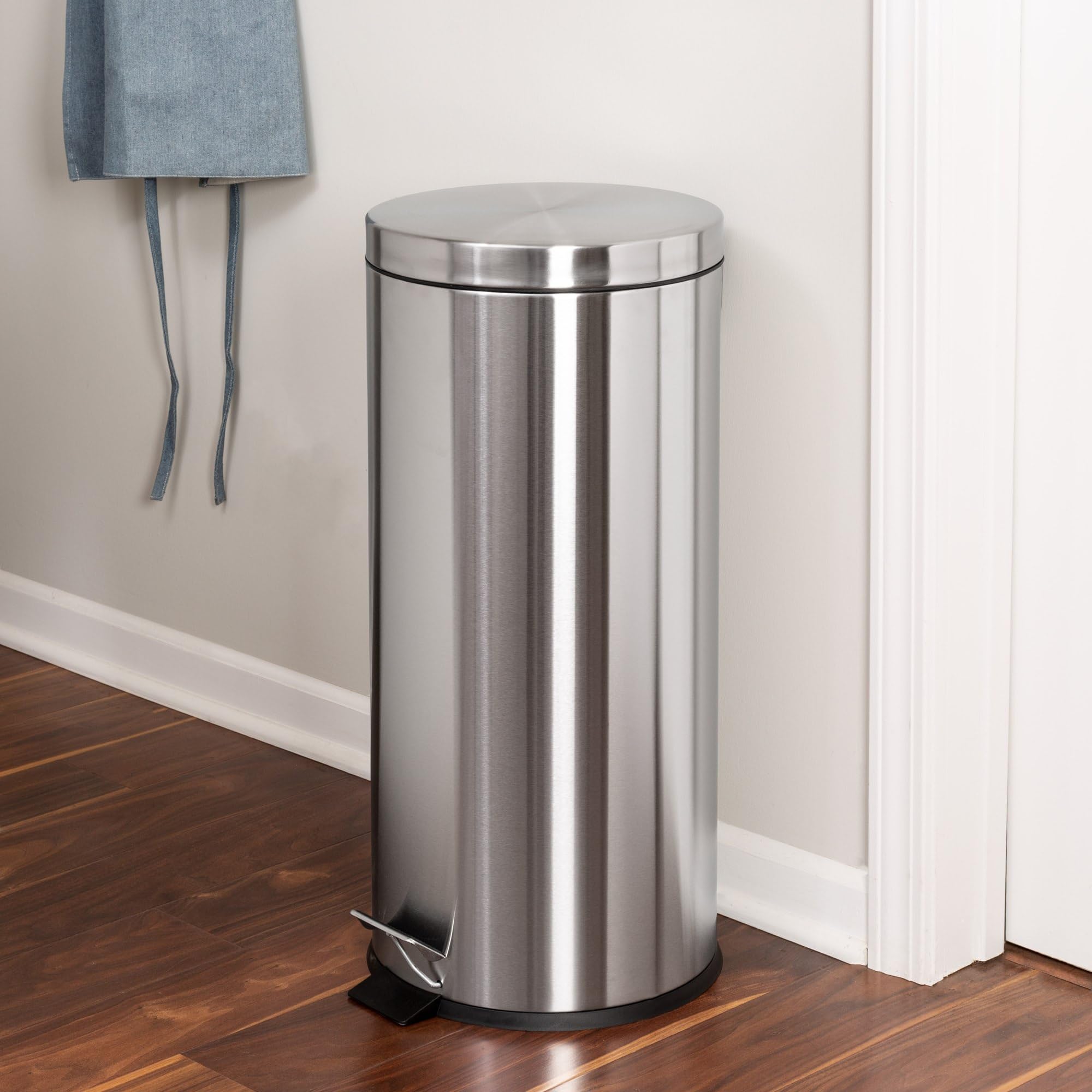 Honey-Can-Do 30L Round Ss Step Can W Bucket, Silver