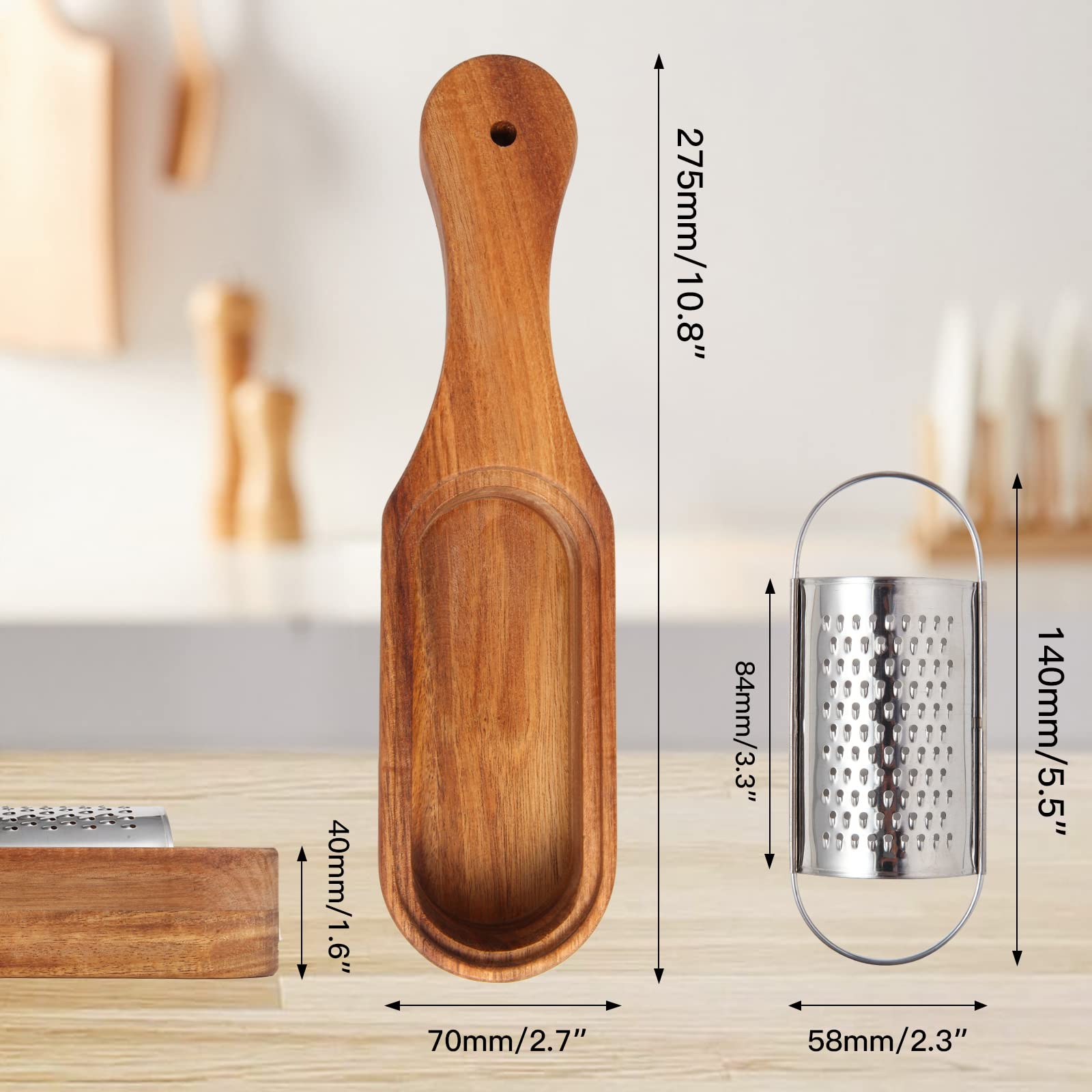 Cheese Grater With Container - Stainless Steel Cheese Grater With Wood Handle Shredder Zester Grater Box Kitchen Handheld Cheese