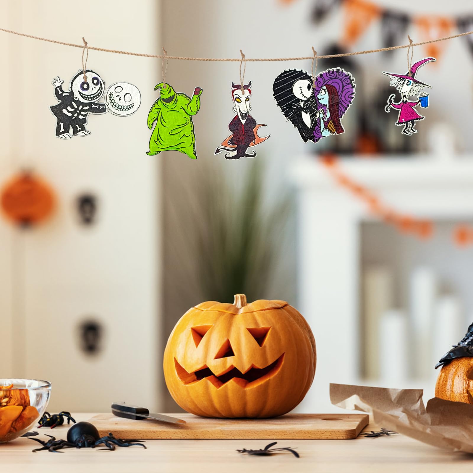 37 PCs Halloween Christmas Nightmare Ornaments Halloween Christmas Nightmare Wooden Hanging Ornament Decoration,Halloween Witch