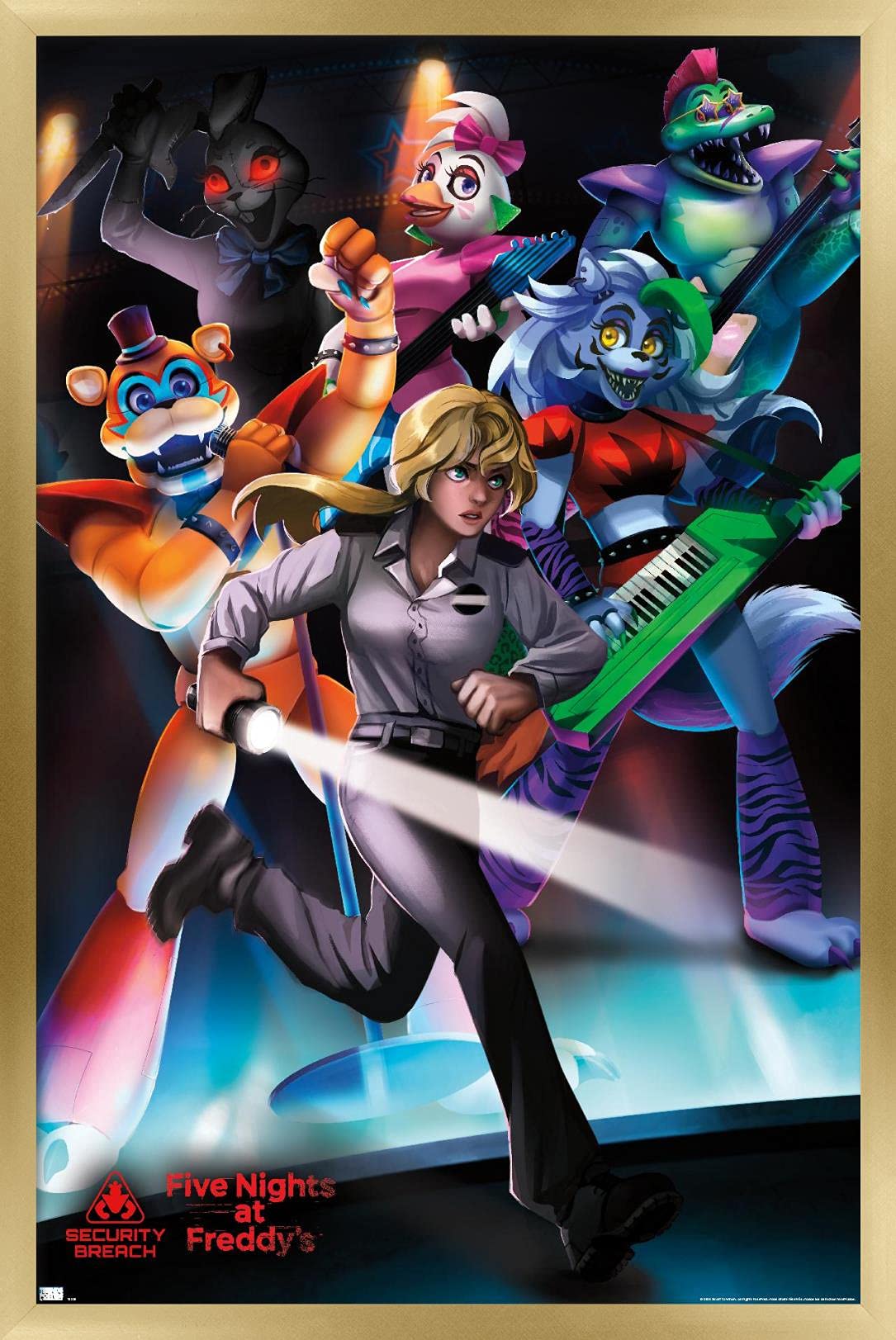 Trends International Five Nights At Freddy'S: Security Breach - Group Wall Poster, 14.725'' X 22.375'', Gold Framed Version