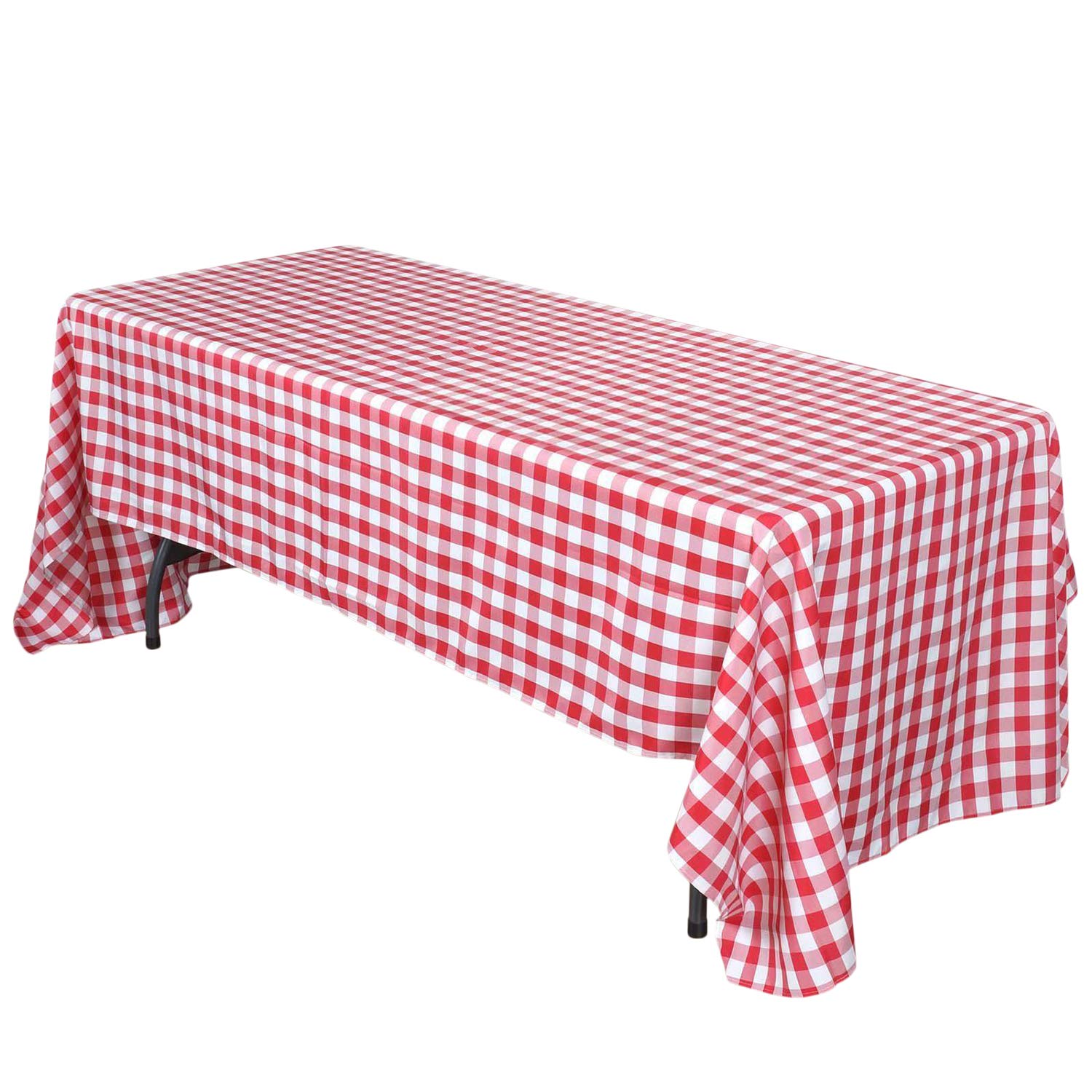 Live It Up! Party Supplies Red and White Checkered Buffalo Plaid Gingham Fabric Rectangle Tablecloth for Summer Picnics and Patr