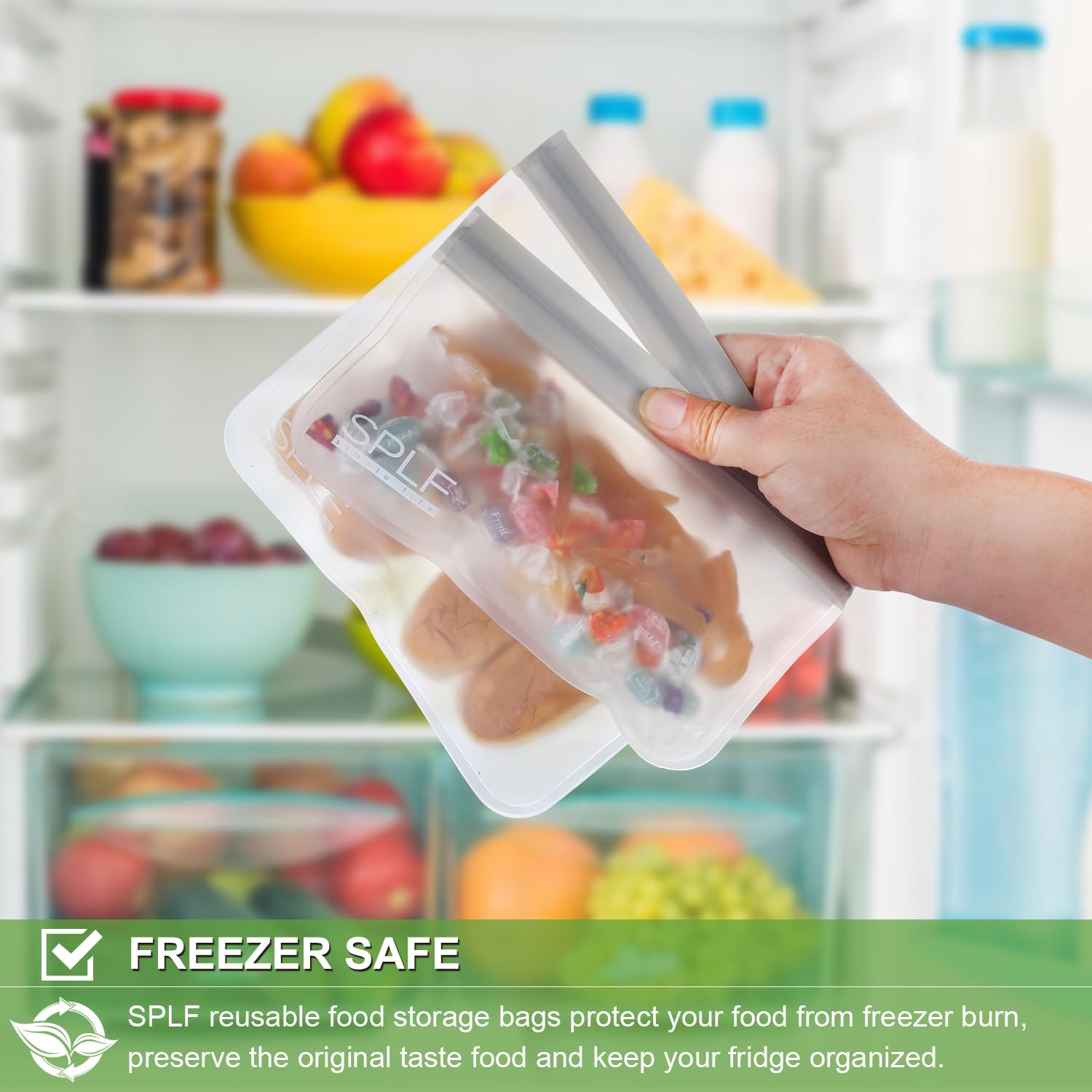 SPLF 10 Pack Reusable Sandwich Bags Dishwasher Safe, Reusable Quart Freezer Bags, Extra Thick Leakproof Food Storage Bags Silico