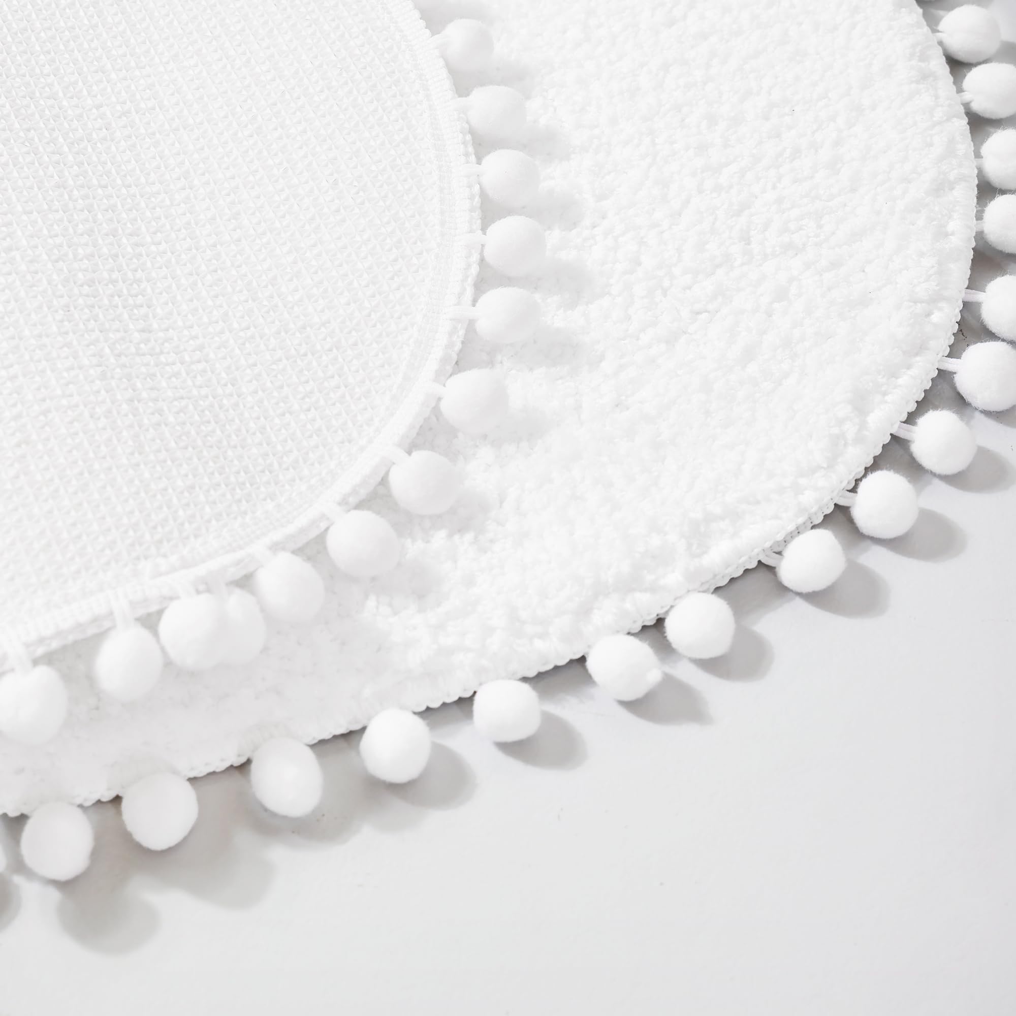 Yirddeo Bath Mat White Rug With Pom Oval Bathroom Rugs For Bedroom Non Slip Cute Boho Absorbent Mats Soft Plush Washable Rug (20