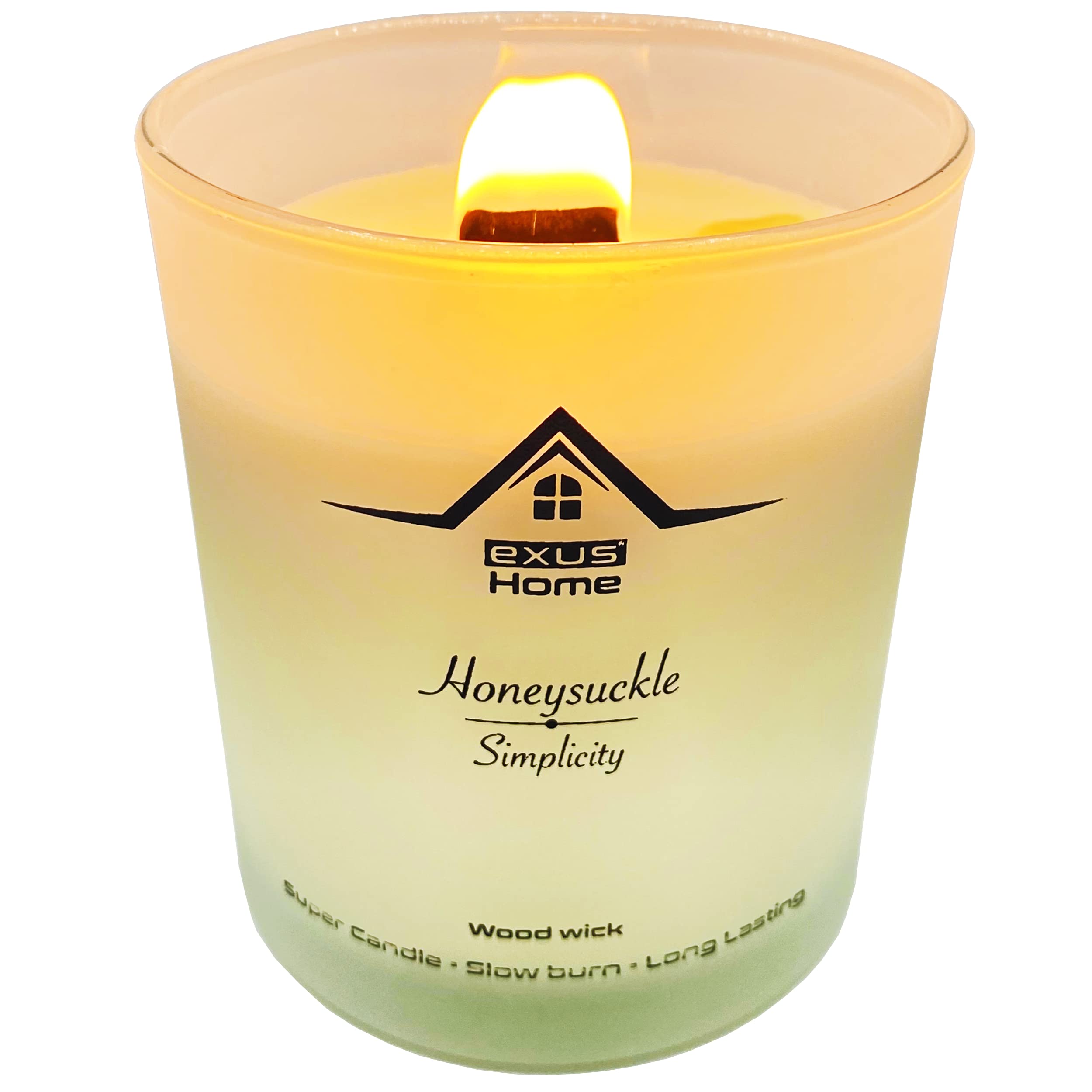 Exus Hand Crafted, Odor Eliminator, Strong Scent, 100% Natural Soy Wax, Wood Wick, Non-Toxic Candle (Honeysuckle/Simplicity)