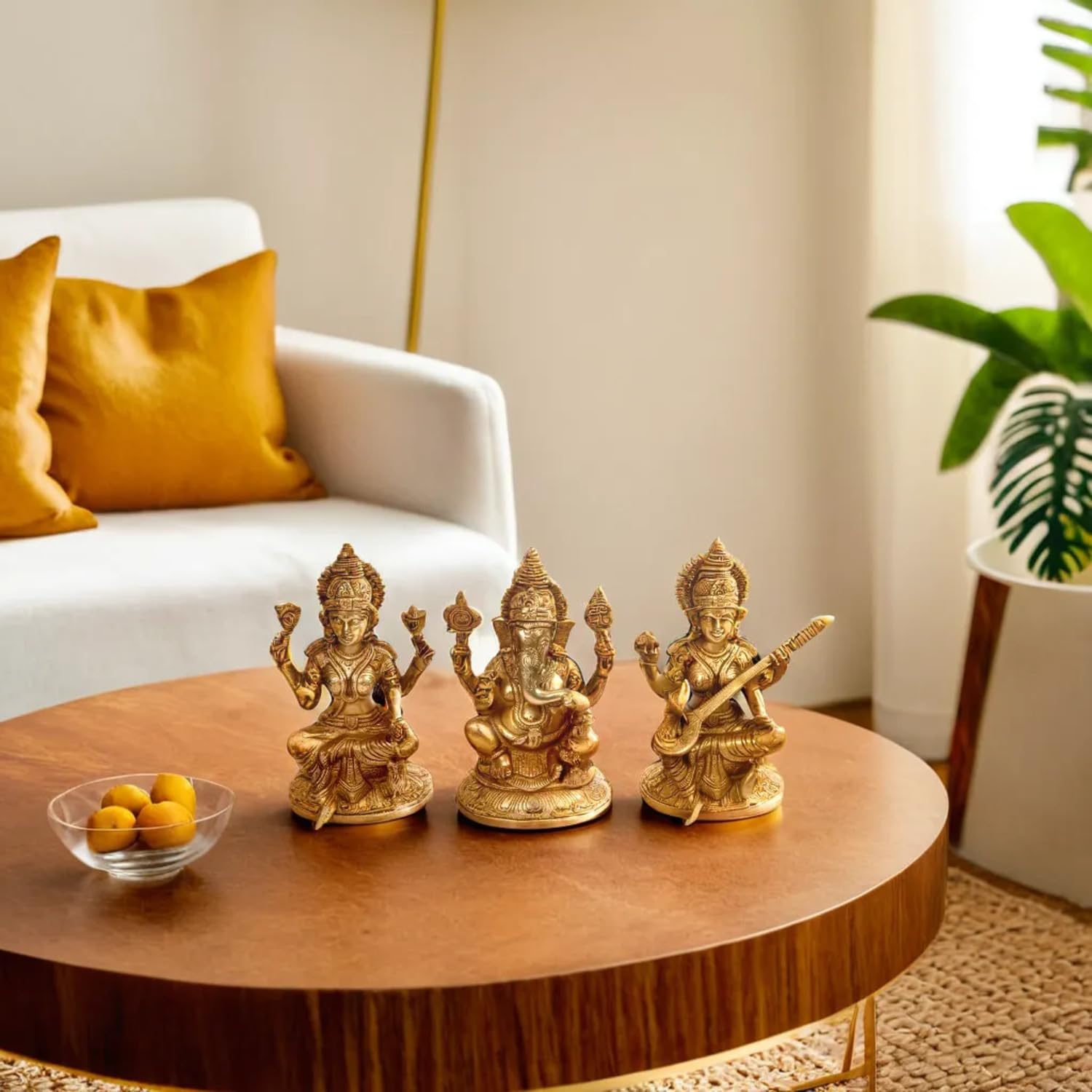 Kartique Brass Laxmi Ganesh Saraswati Bhagwan Idol Ganpati Murti Metal Statue For Home Office Success Entrance Decor Pooja Good