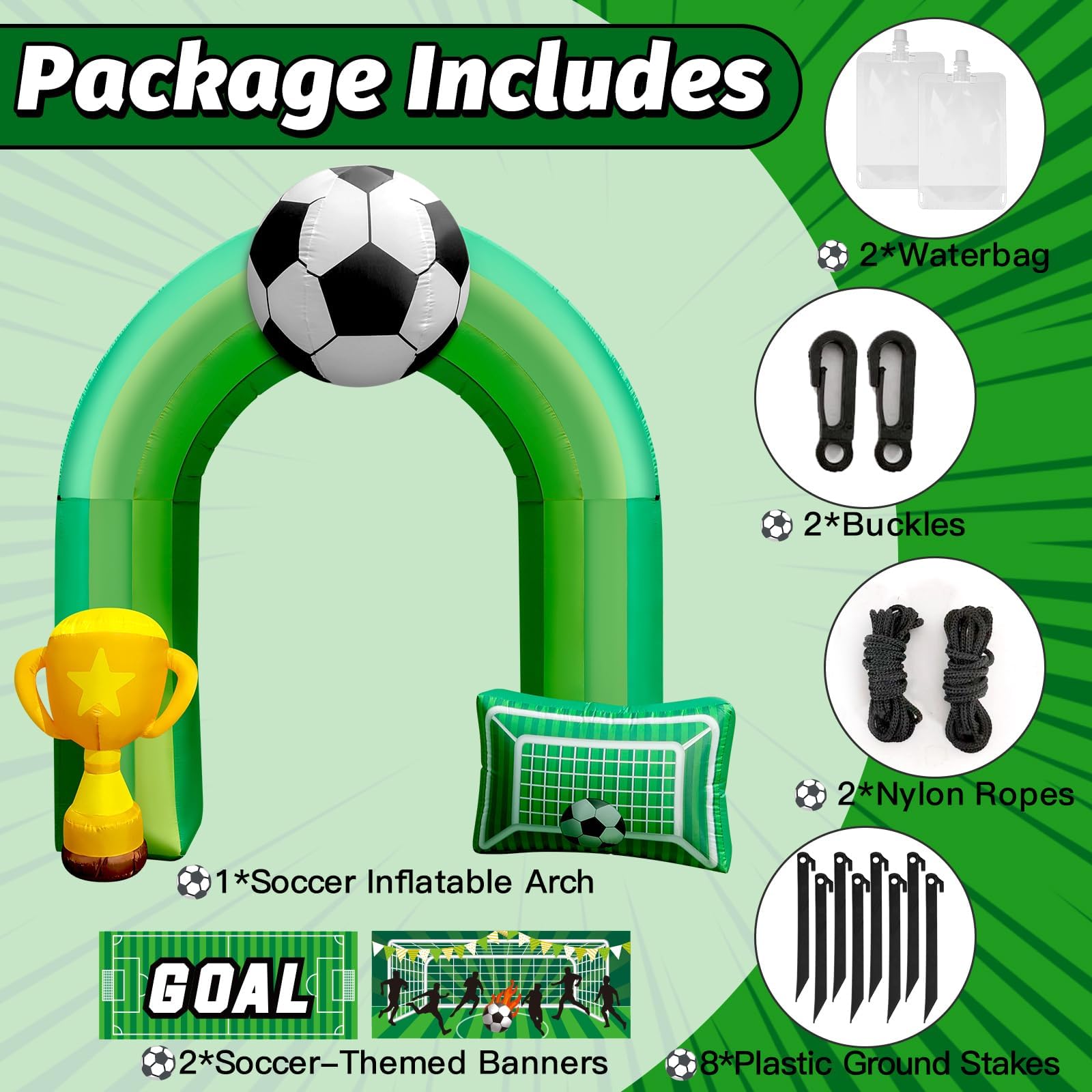 9 FT Giant Soccer Inflatable Arch for Soccer Birthday Party Decoration with Goal    Banner 1 Blower and 5 LED Light for Soccer F