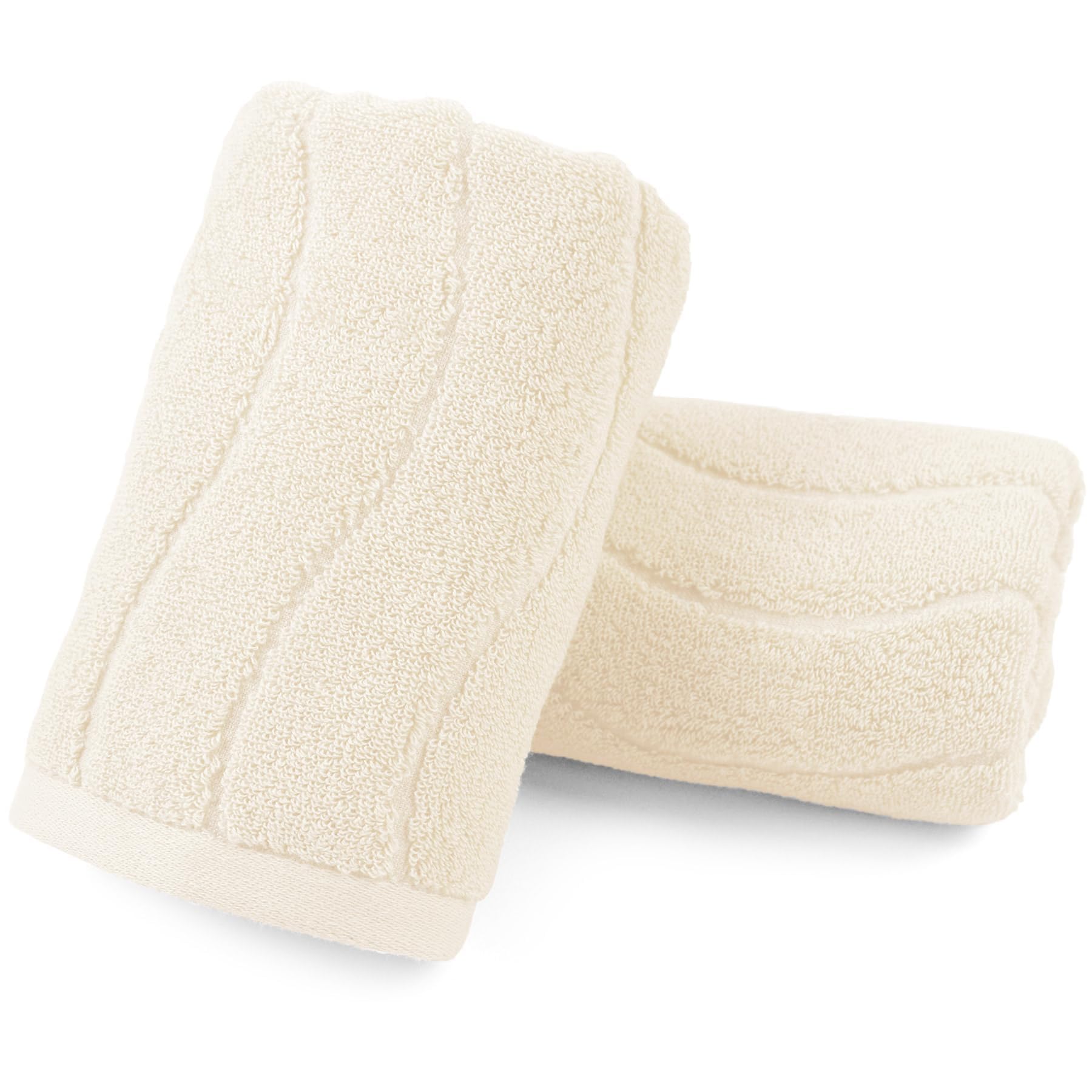Pack Of 2 Quick Dry Hand Towels (13X29 Inches, Beige) - 100% Cotton Face Towels For Bathroom Hotel Spa, Wavy Striped Jacquard