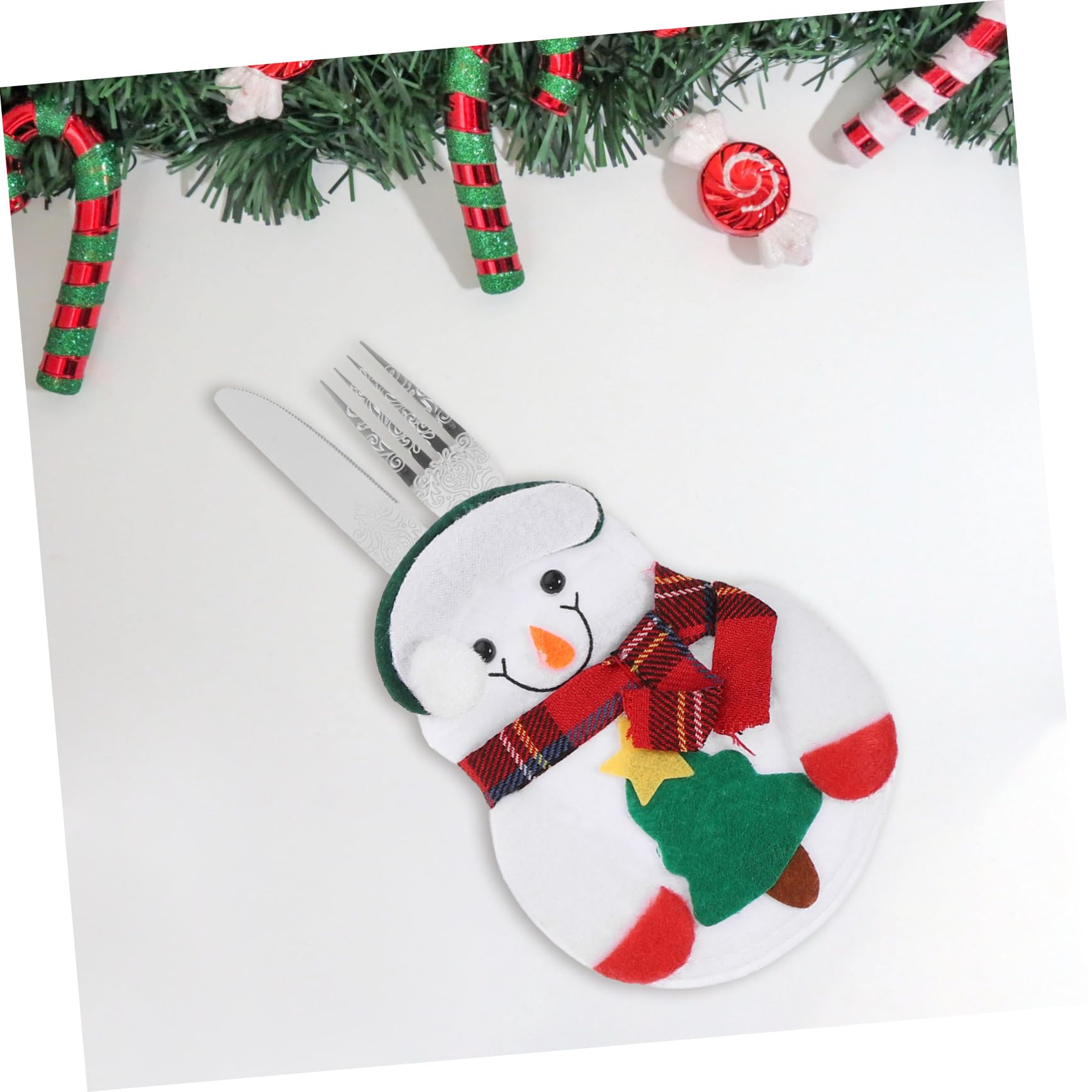 OULII 6pcs Christmas Cutlery Holder Snowman Reindeer Santa Claus Silverware Holders Pockets