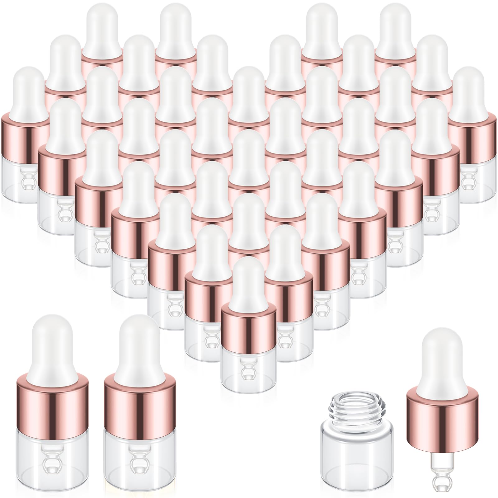Didaey 100 Pcs Mini Glass Dropper Bottle Bulk, 1 Ml Rose Gold Clear Essential Oil Dropper Bottles Small Tincture Empty Bottles S