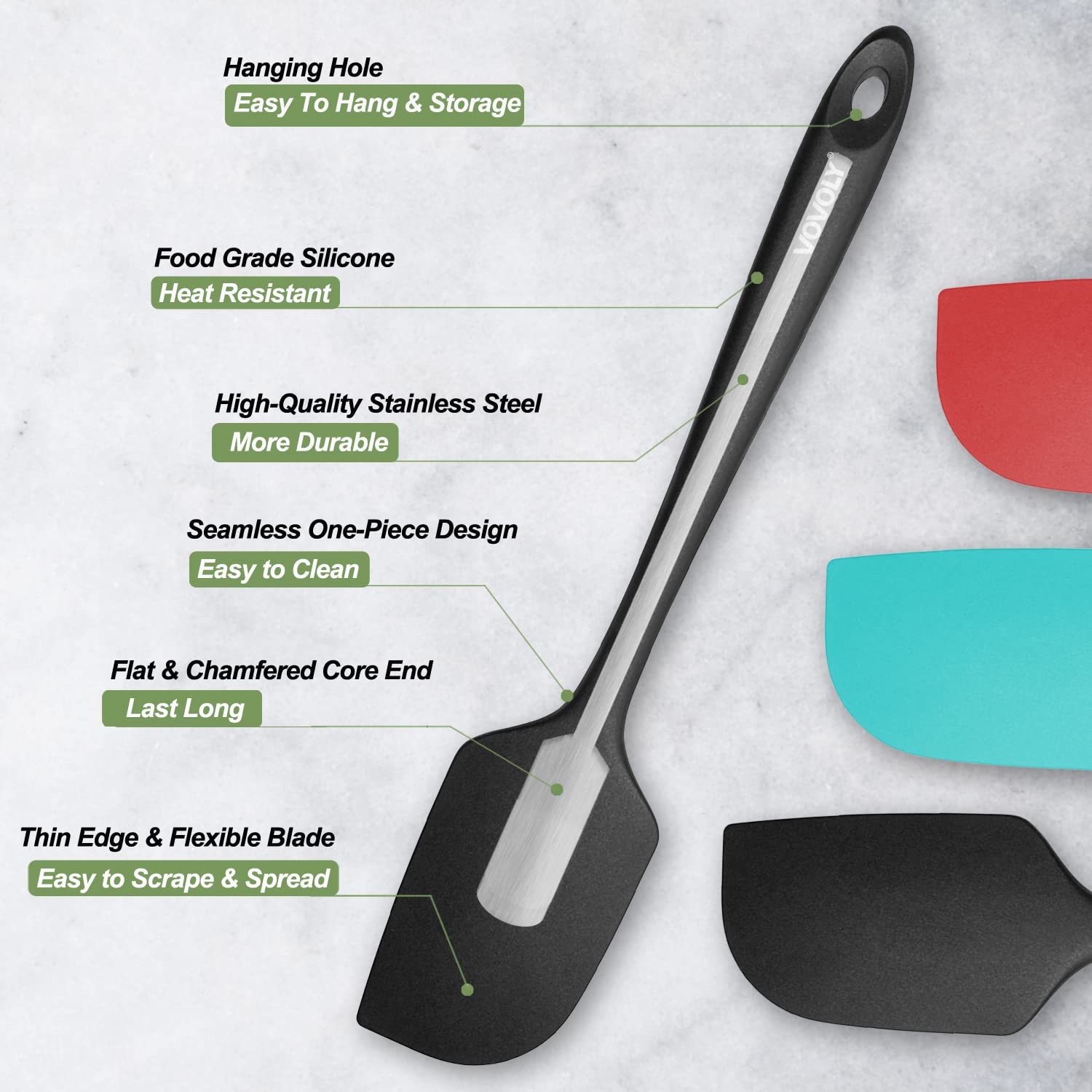3 Pack Large Silicone Spatula For Kitchen,600F Heat Resistant Rubber Spatulas For Baking,Cooking, Scraping,And Mixing,Non Stick