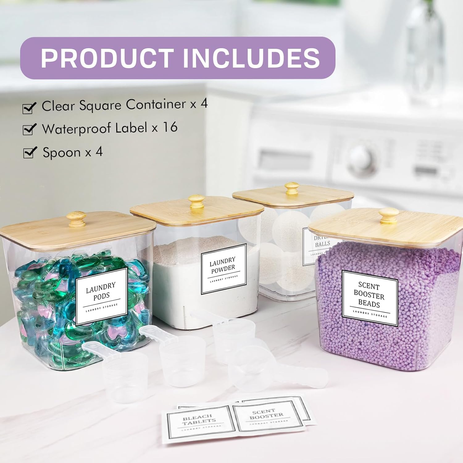 4 Pack Laundry Pods Container,Clear Laundry Room Organization Containers,Large Laundry Detergent Powder Storage Containers With