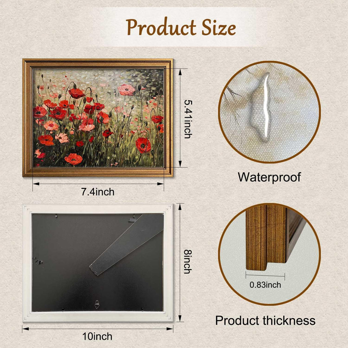 Yeechine Vintage Wall Art - Framed Red Flower Painting - Canvas Decor ...