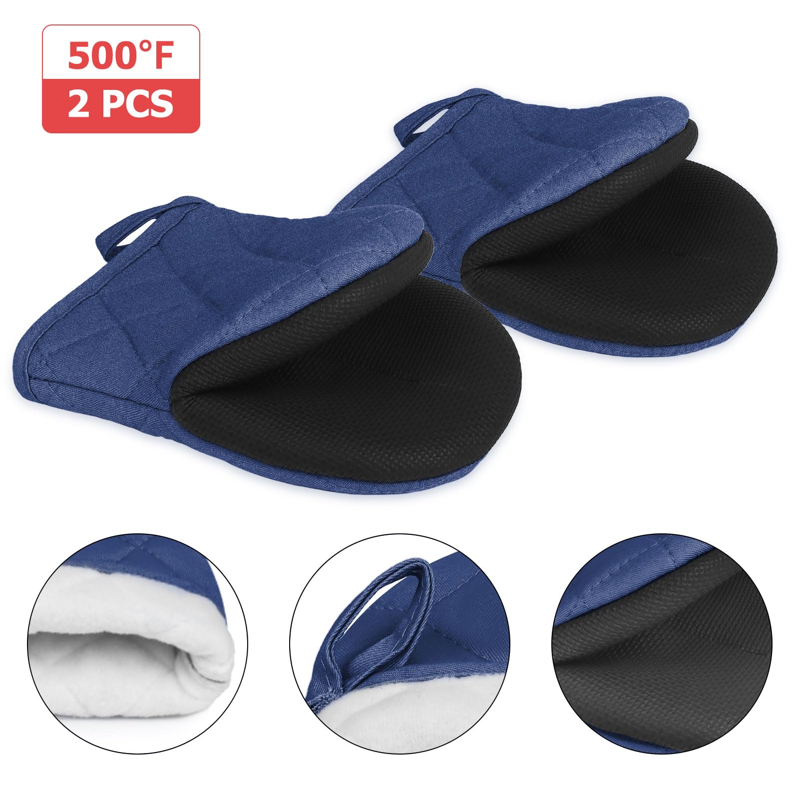 Goldmeet 1 Pair Short Oven Mitts, Heat Resistant Silicone Kitchen Mini Oven Mitts For 500 Degrees, Non-Slip Grip Surfaces And Ha