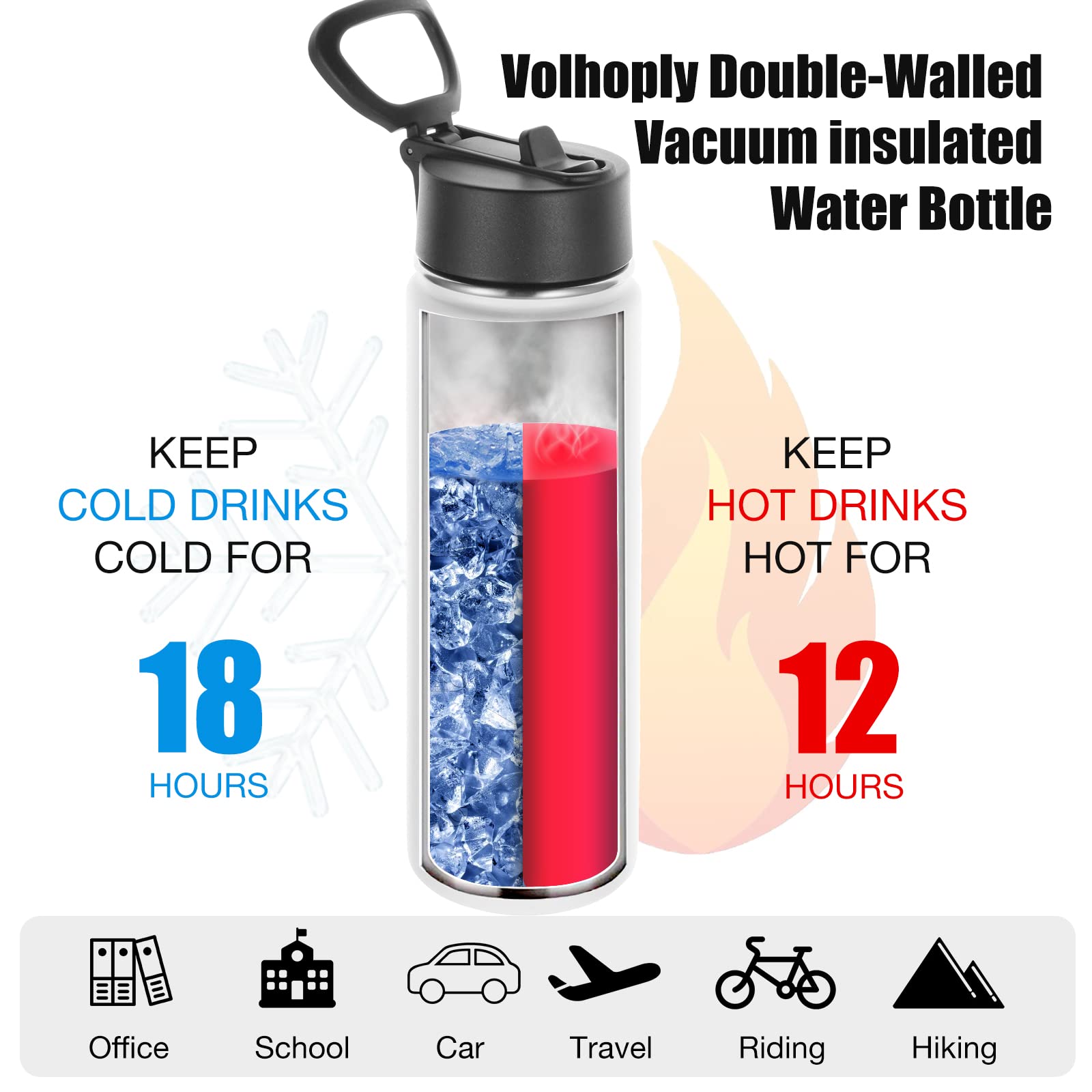 Volhoply Insulated Water Bottles with Straw Bulk 4 Pack  22 oz Stainless Steel Sports Bottle with Handle Lid Double Walled Vacuum Metal Water Thermos with Wide Mouth  Reusable Waterbottle(Mix 4 Set)