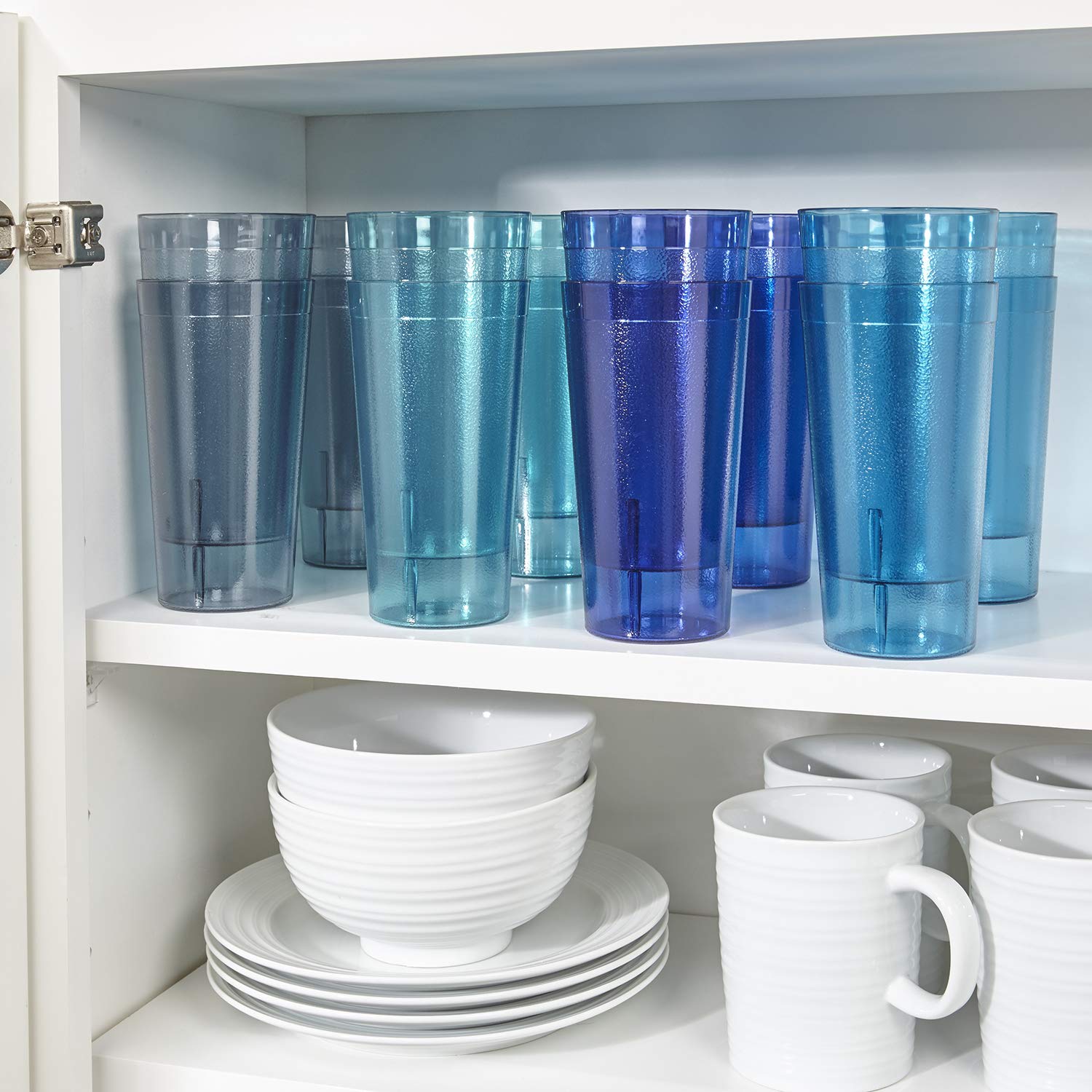 Us Acrylic Cafe Plastic Reusable Tumblers (Set Of 16) 20-Ounce Water Cups Coastal Colors | Restaurant Style Drinking Glasses Val