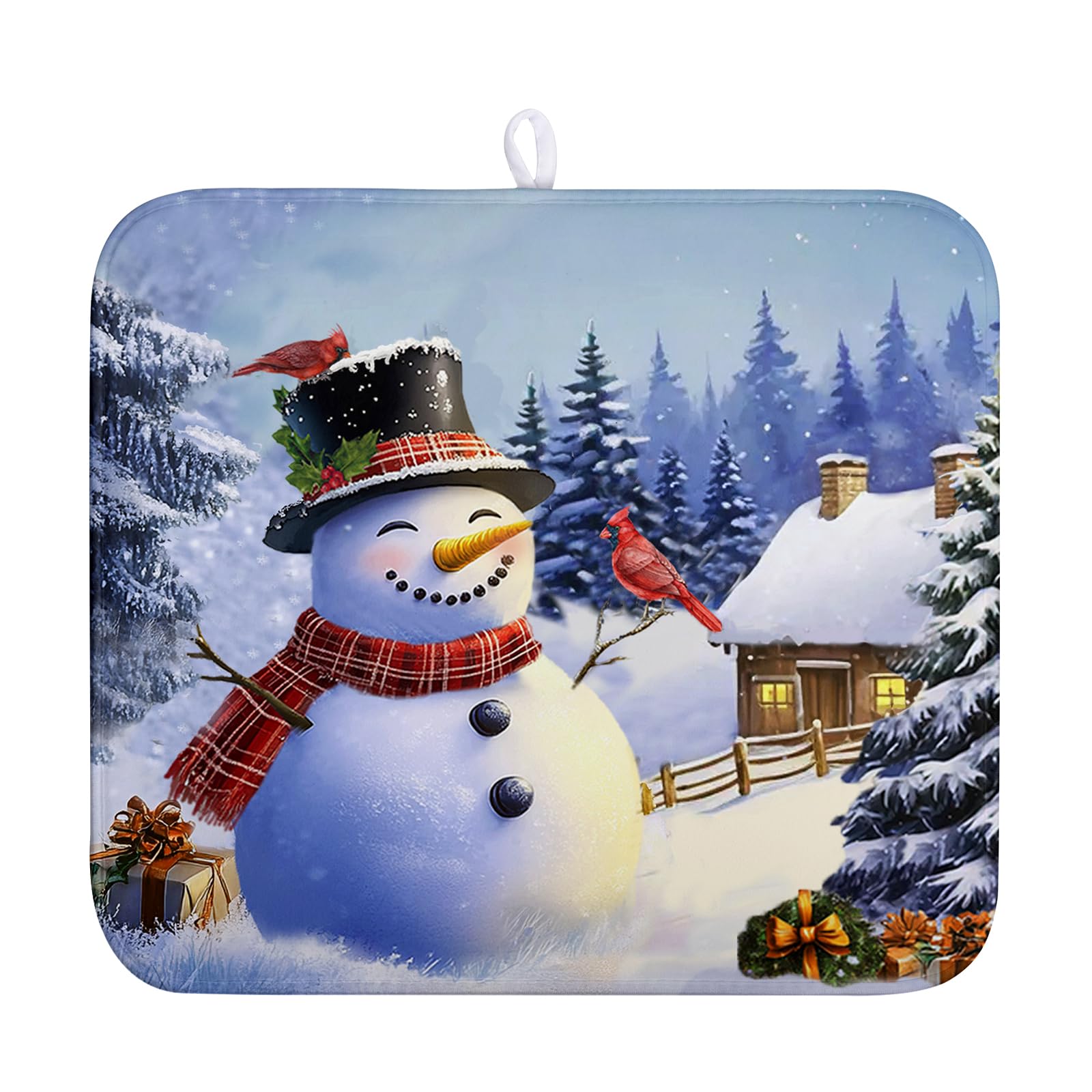 Winter Snowman Dish Drying Mat for Kitchen Counter 16x18 Snow Cardinals Pine Tree Christmas Drying Mats Microfiber Absorbent Dis