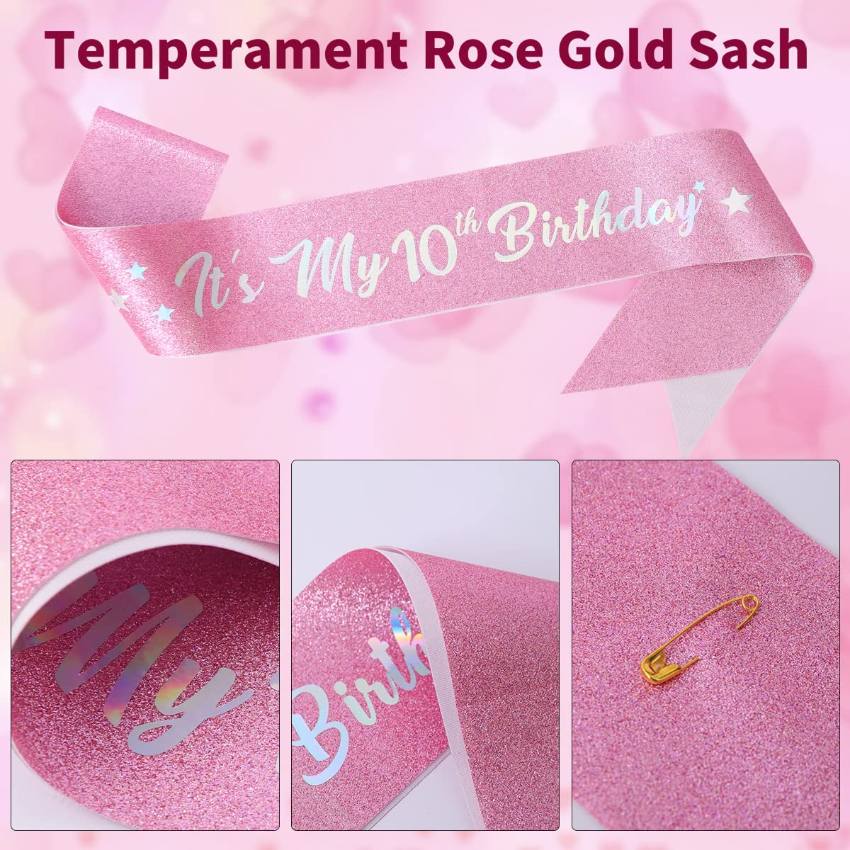 10Th Birthday Candle Sash And Tiara,It'S My 10Th Birthday Sash Rhinestone Crown Happy Birthday Cake Topper Foil 10 Balloon For G