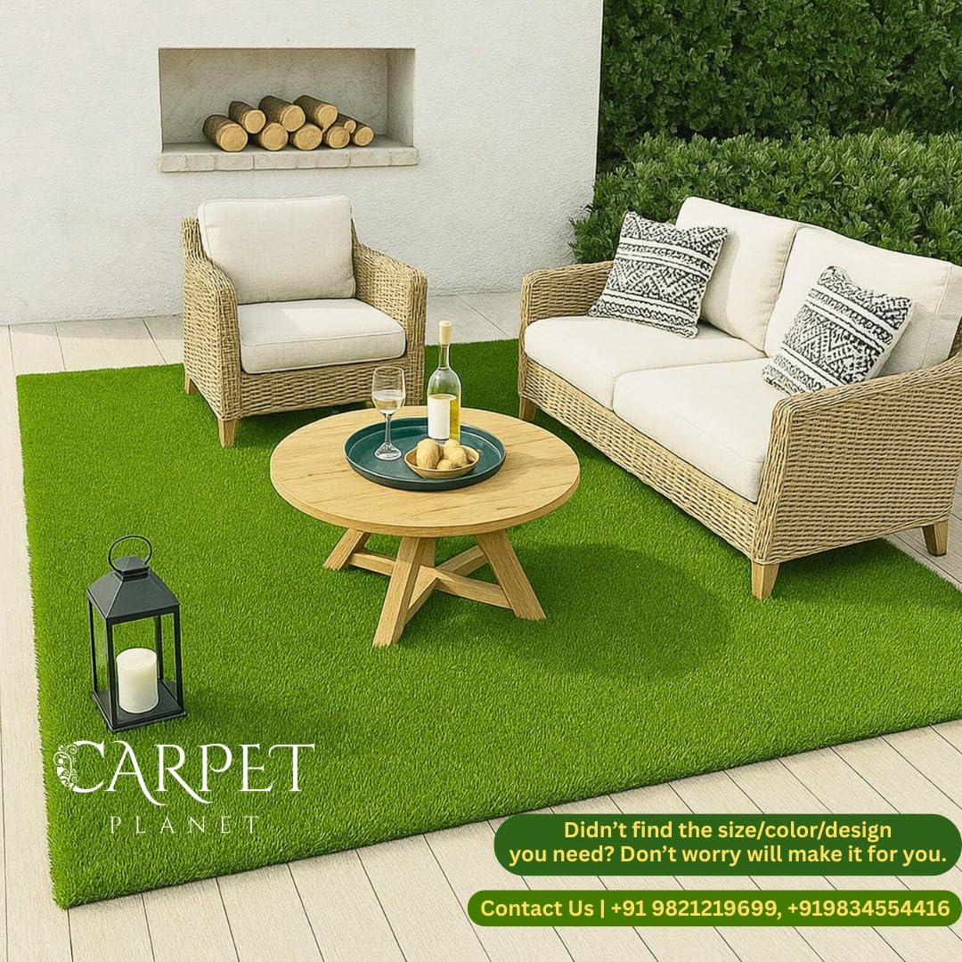 CARPET PLANET Artificial Grass - High Density Grass (Green 3-Tone)- Use As Balcony Garden, Carpet, Door Mat