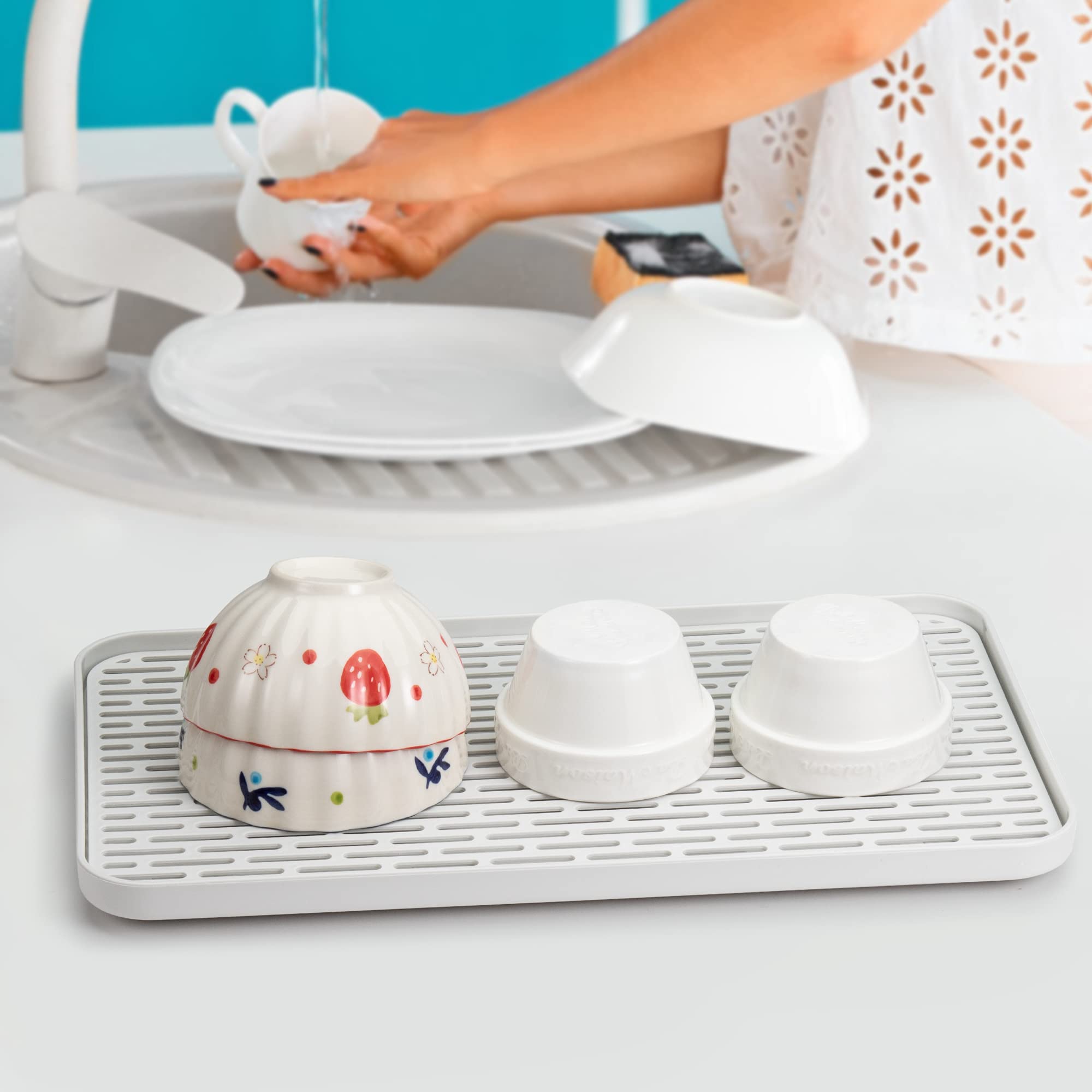Lonian 2-Tier Drain Tray, Dish Drainer Drying Rack, Plastic Tea Tray For Cup Bowl Fruit