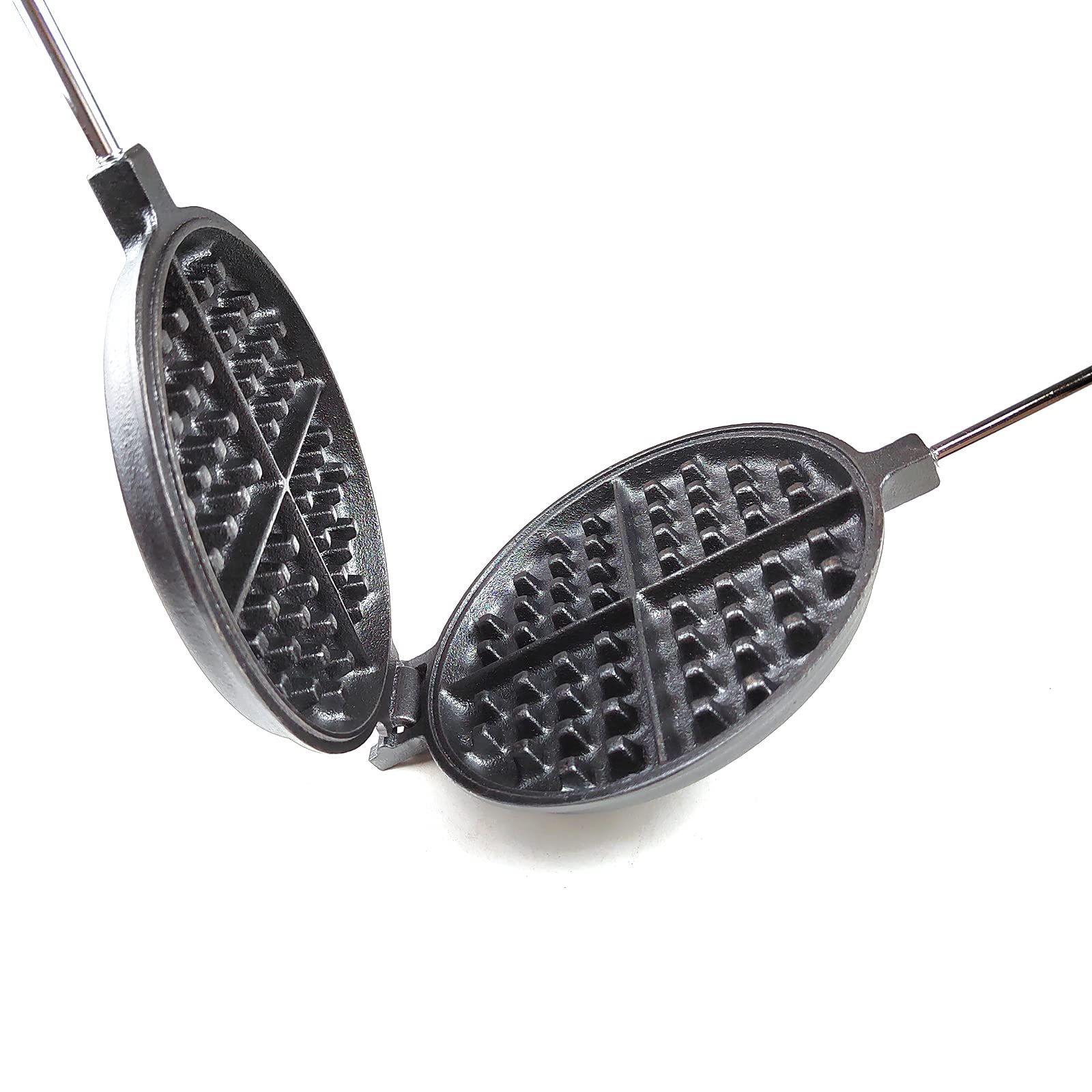 HAWOK Cast Iron Waffle Maker with Handle Holder, 6.7" Diameter, Black Round with Stainless Steel Handles
