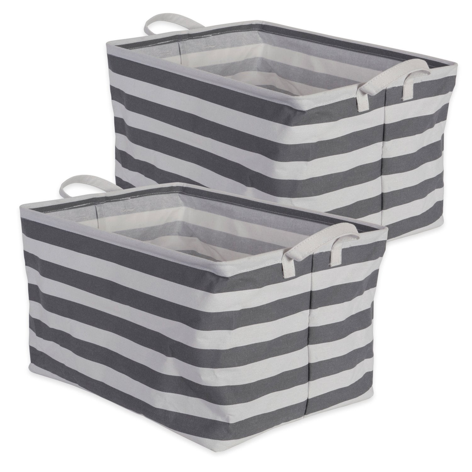 Dii Laundry Storage Collection, Pe Coated Collapsible Bin With Handles, Gray Stripe, Large Set, 10.5X17.5X10''
