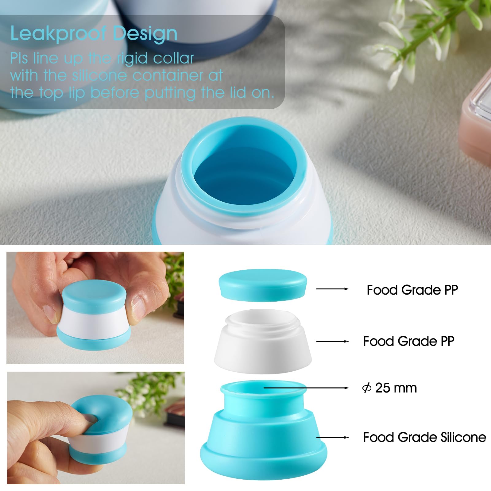 Insfit Travel Containers For Toiletries, Tsa Approved Silicone Cream Jars, Travel Size Containers With Lids, Bpa Free Leakproof