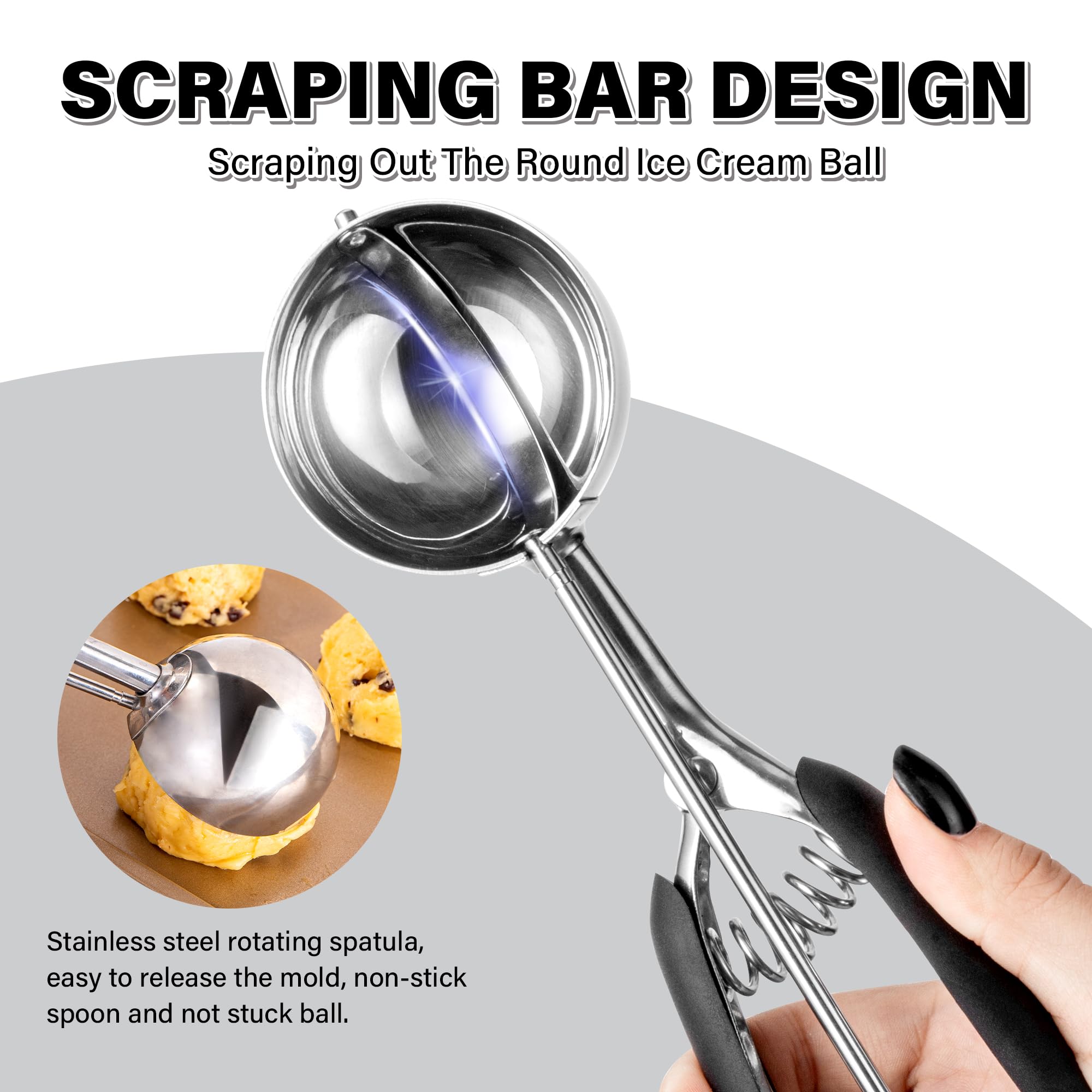 Cookie Scoop 4 Tbsp, Tj Pop Professional Stainless Steel Ice Cream Scoop 60 Mm, Soft Grips, Quick Trigger Release, 60 Ml