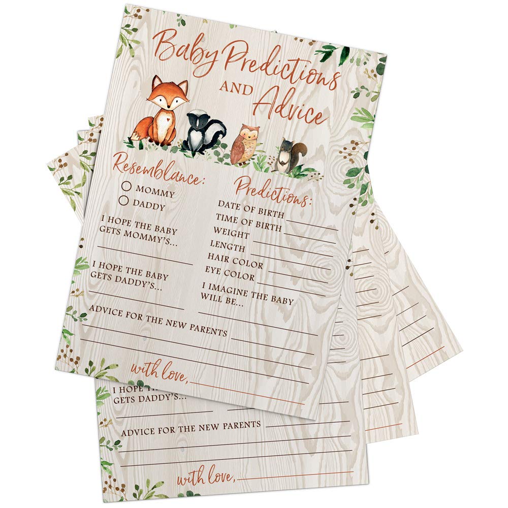 Printed Party Woodland Baby Shower Advice Cards - Baby Predictions And Advice, Set Of 50