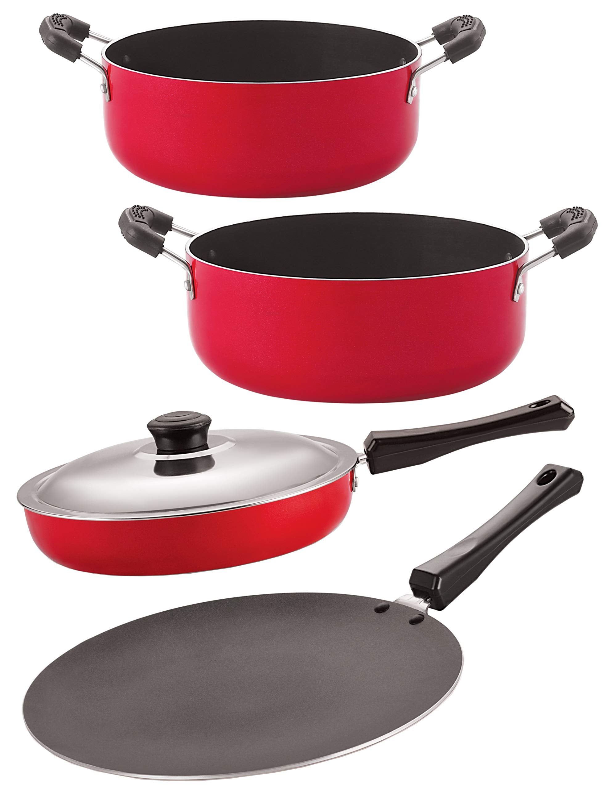 Nirlon Non Stick Gift Cookware Set Aluminium Red & Black (Ct11_Fp13_Cs20_Cs24)