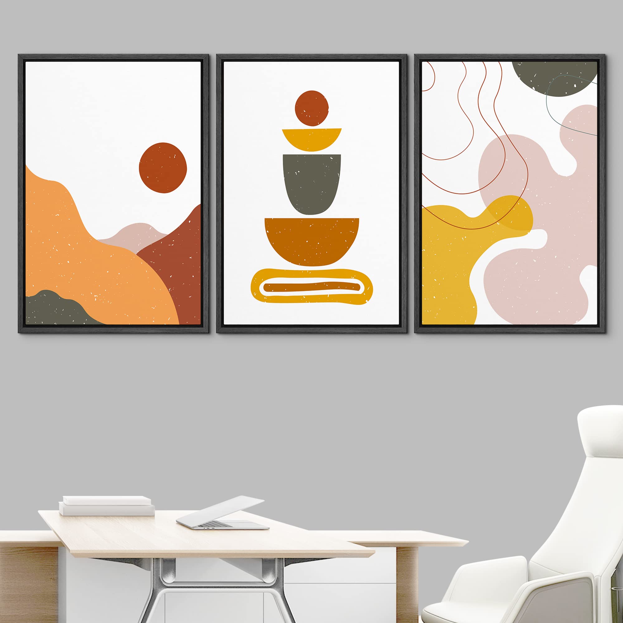Idea4Wall Framed Wall Art Print Set Brown, Pink, Green & Orange Polygon Variety Geometric Flower Illustrations Modern Art Rustic